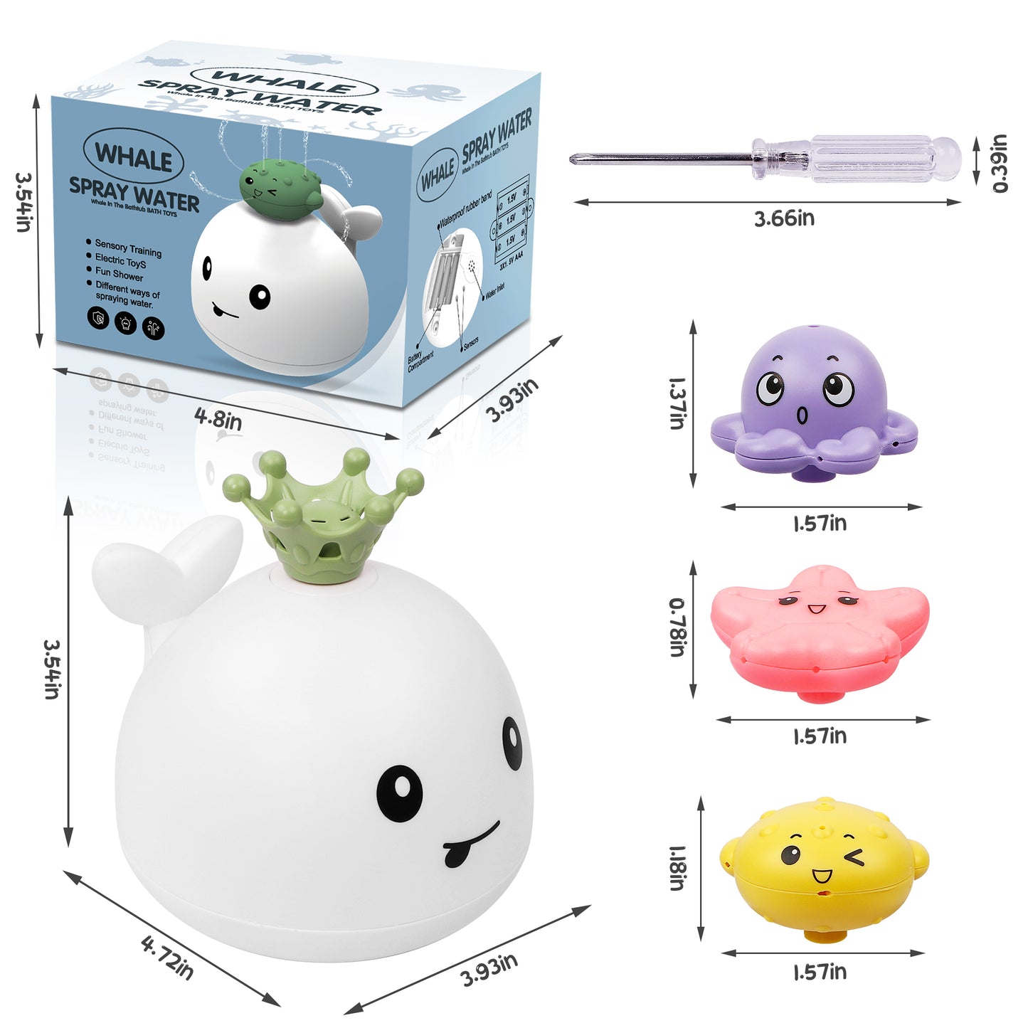 Waterproof Light-up Baby Bath Toy, with Smooth Design and Multiple Water Spraying Modes - White, Perfect for Baby Bathing, Birthday Christmas Gift for Baby Boys Girls