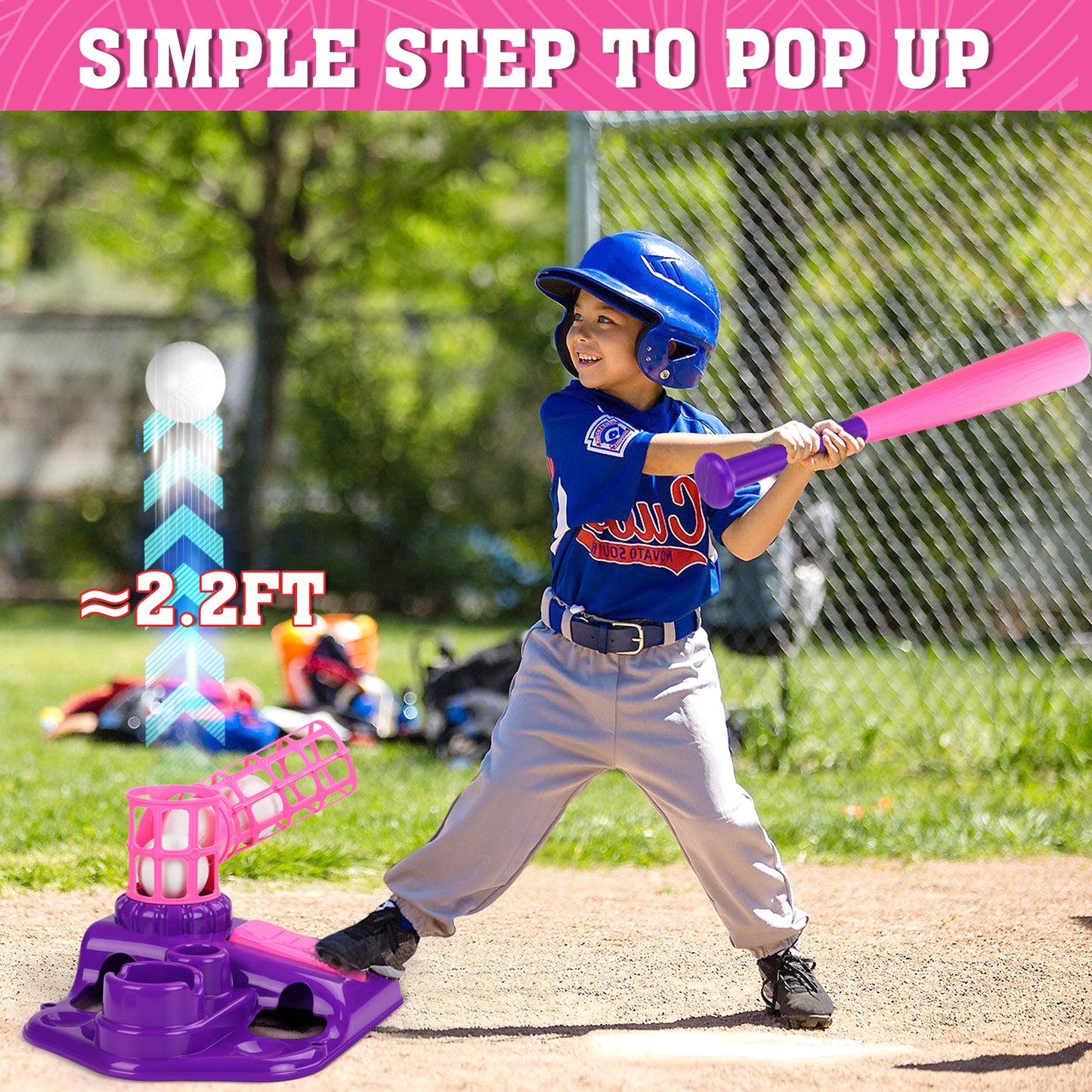 T-Ball Set Baseball Sport Toys for Girls 3-6, Kids Outdoor Toys Includes 6 Balls, Toddlers Outdoor Backyard Baseball Game Sports Play Set for Kids Boys & Girls Ages 3-8, Pink
