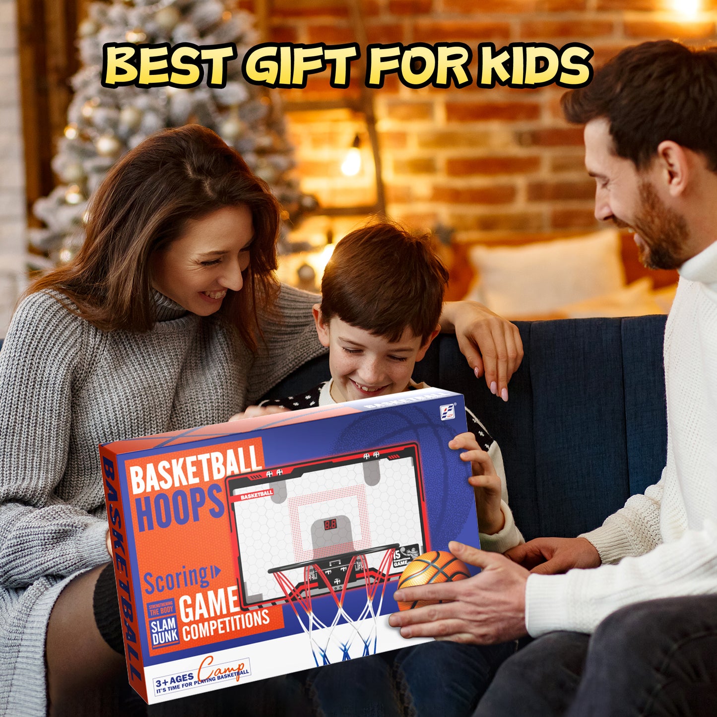 Indoor Basketball Hoop for Kids, Upgraded Basketball Hoop with LED Light, Mini Hoops Basketball with 3 Balls, Basketball Toys Gifts for 3-10 Year Old Boys Girls