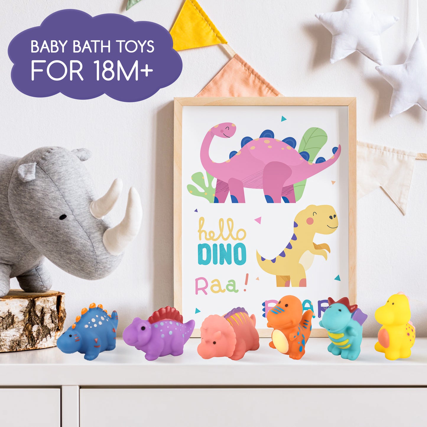 Dinosaur Toy Baby Bath Toys for 0-3 Years Old Babies Toddlers , 6 Packs Bathtub Toy Set for Boys Girls