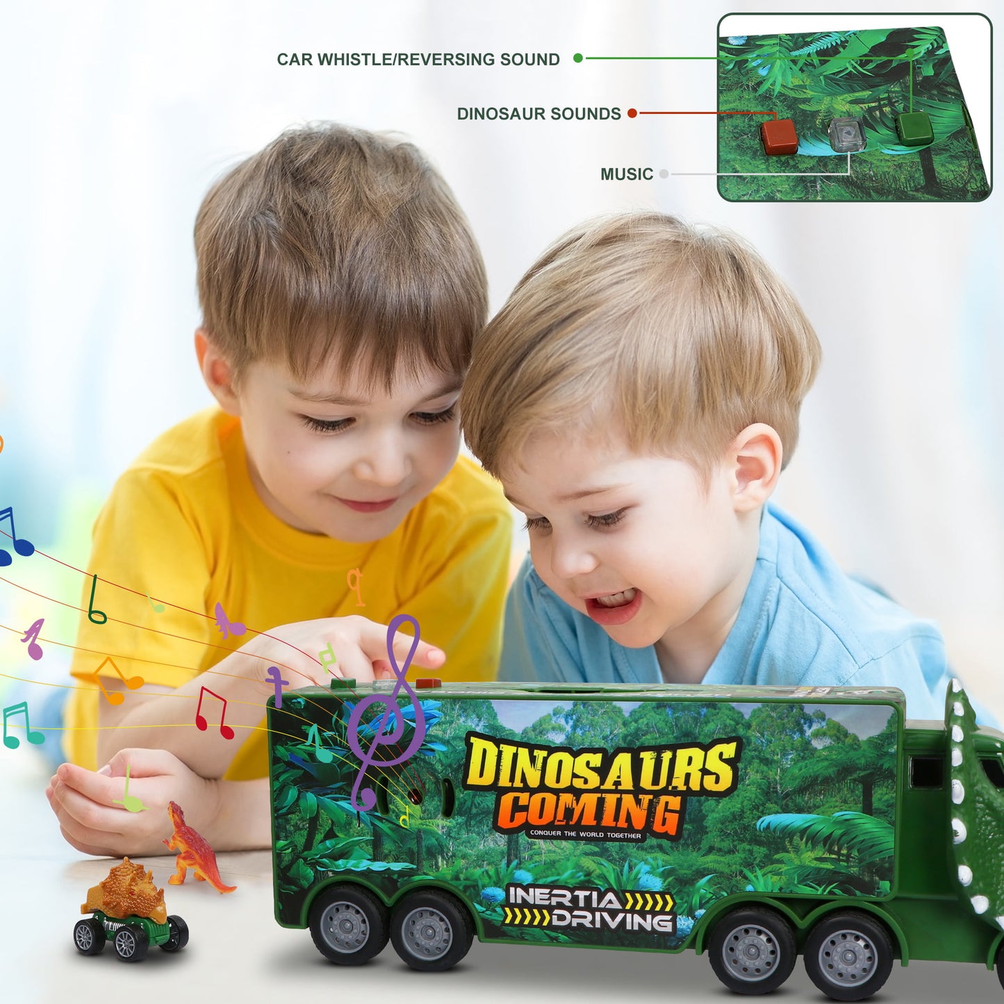 Dinosaur Toy Truck for Kids with Flashing Lights, Music and Roaring Sound, 13 in 1 Dinosaur Toys for 3-8 Years Old Boys and Girls