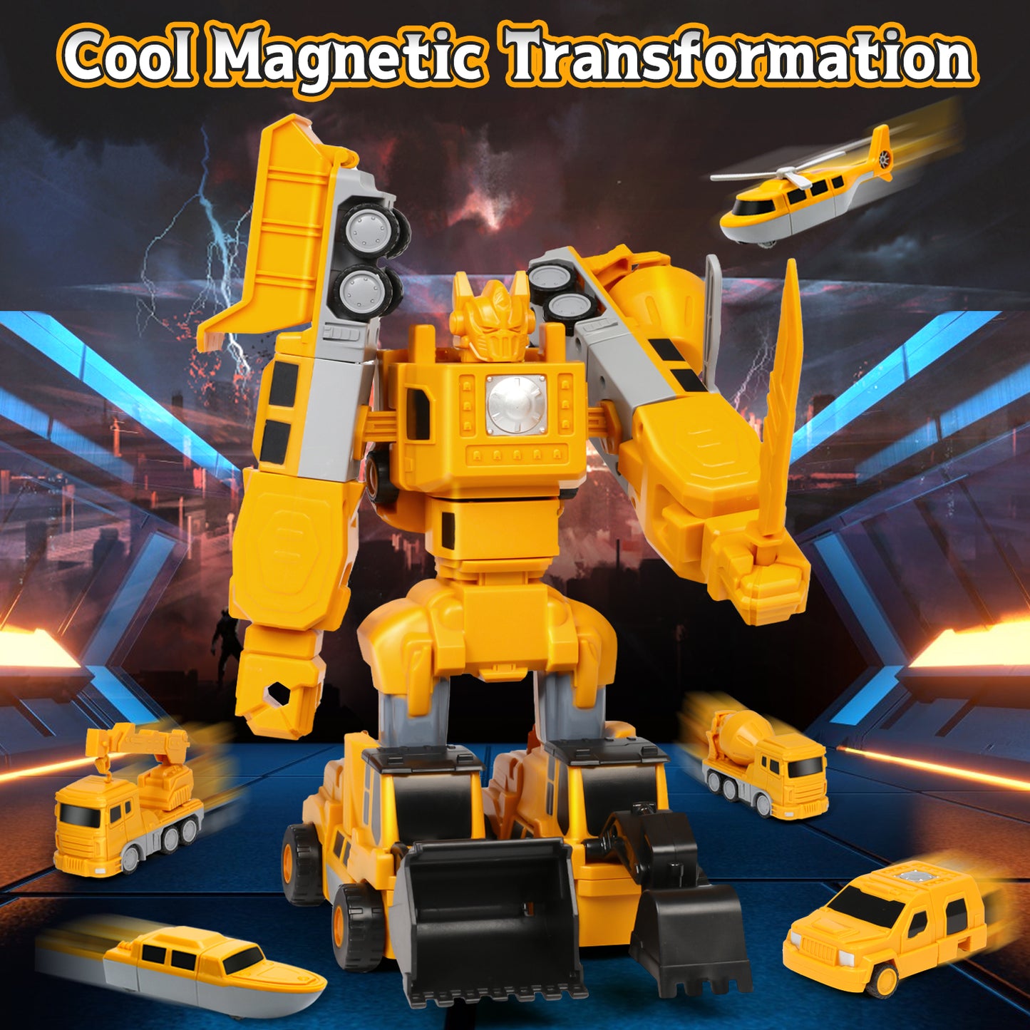 Construction Vehicles Boys Toys Set, 8-In-1 Magnetic Transform Robot Truck Toys for Toddler, DIY Toys with Durable Connectors, Robot STEM Building Kids Christmas Gifts for 3-8 Year Old