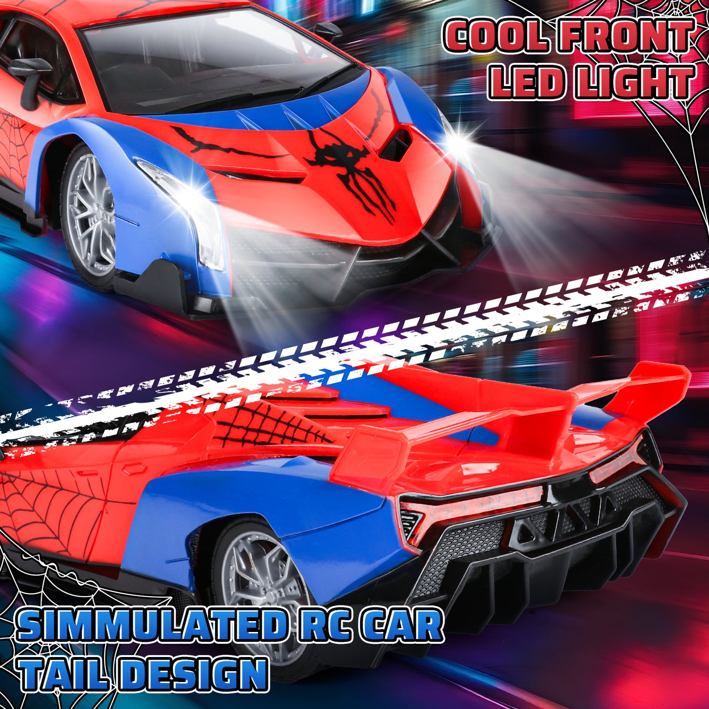 Spider Remote Control Car for Boys 4-12, 2.4Ghz RC Cars Toys, Electric Kids Toys with Cool LED Lights, Hobby Race Cars Toys for Boys Girls Ages 4+Years Old Birthday Gift