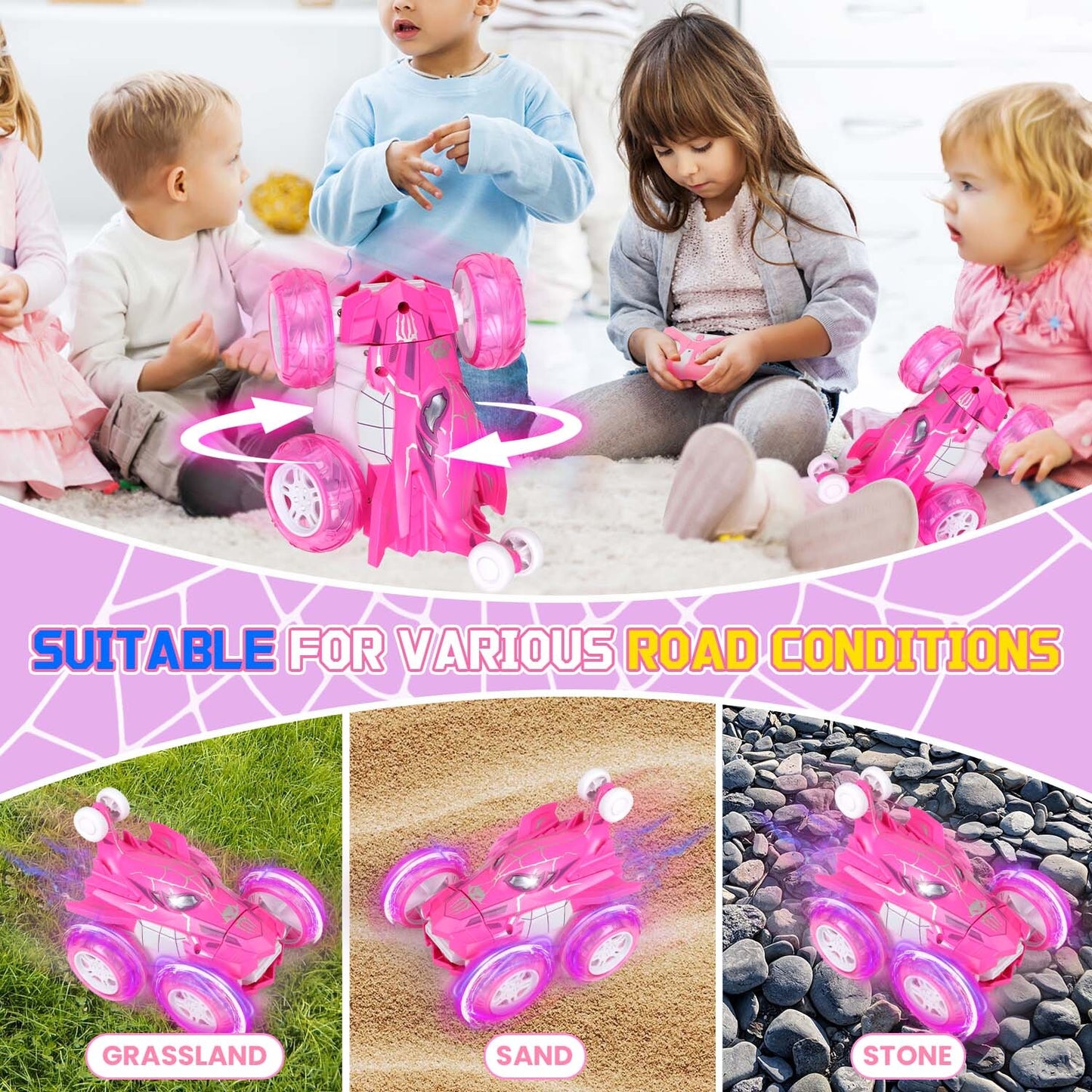 Spider Remote Control Car,360°Flips 4WD Remote Control Car for Boys Girls,RC Stunt Car with Cool Light Birthday Gifts for 3-10 Boys Girls