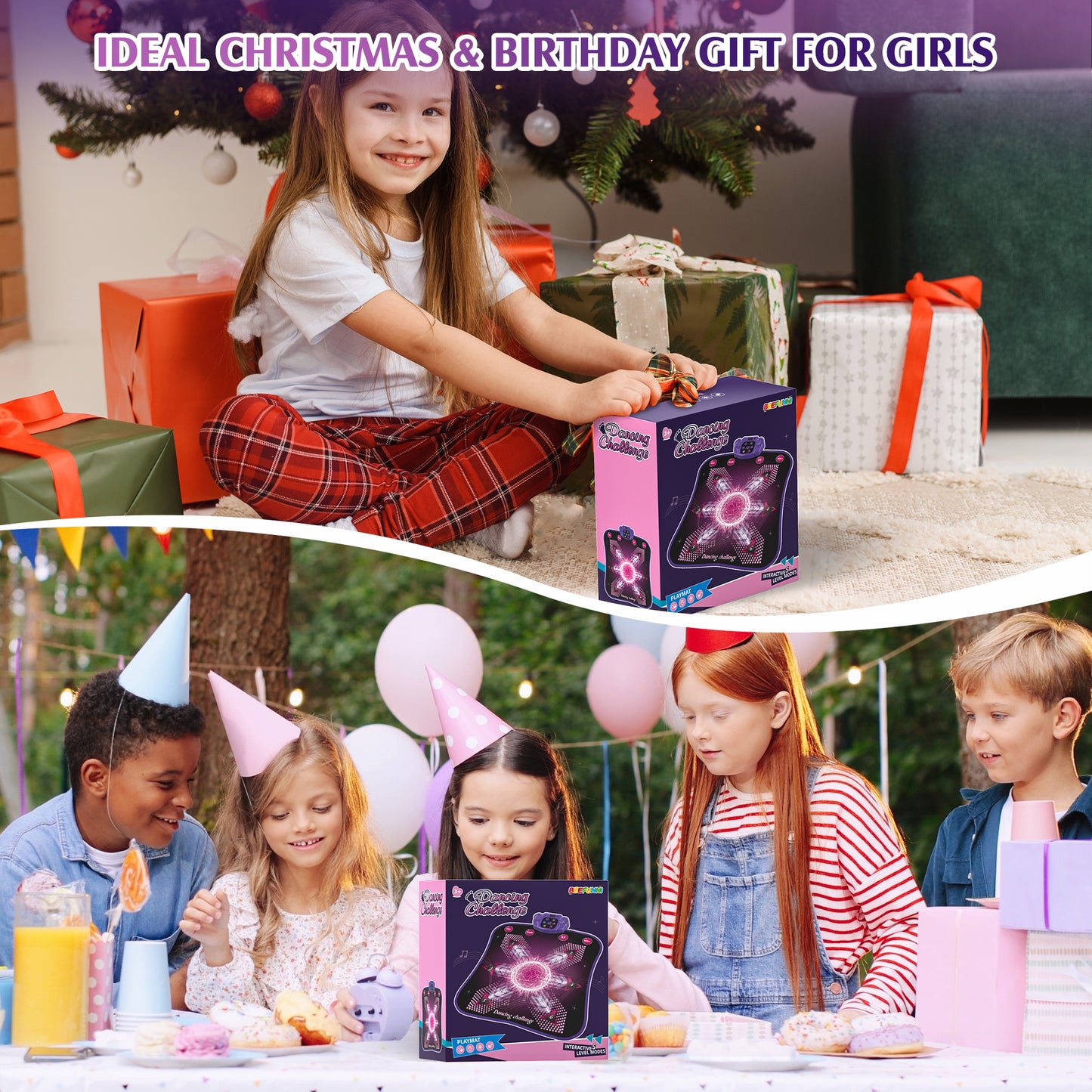 Dance Mat Toys for 3-12 Year Old Kids, 2023 Upgraded Electronic Dance Pad with Light-up, Music and Bluetooth, Christmas Toys for 3 4 5 6 7 8 9 10 11 12+ Year Old Girls Birthday Gift Ideas