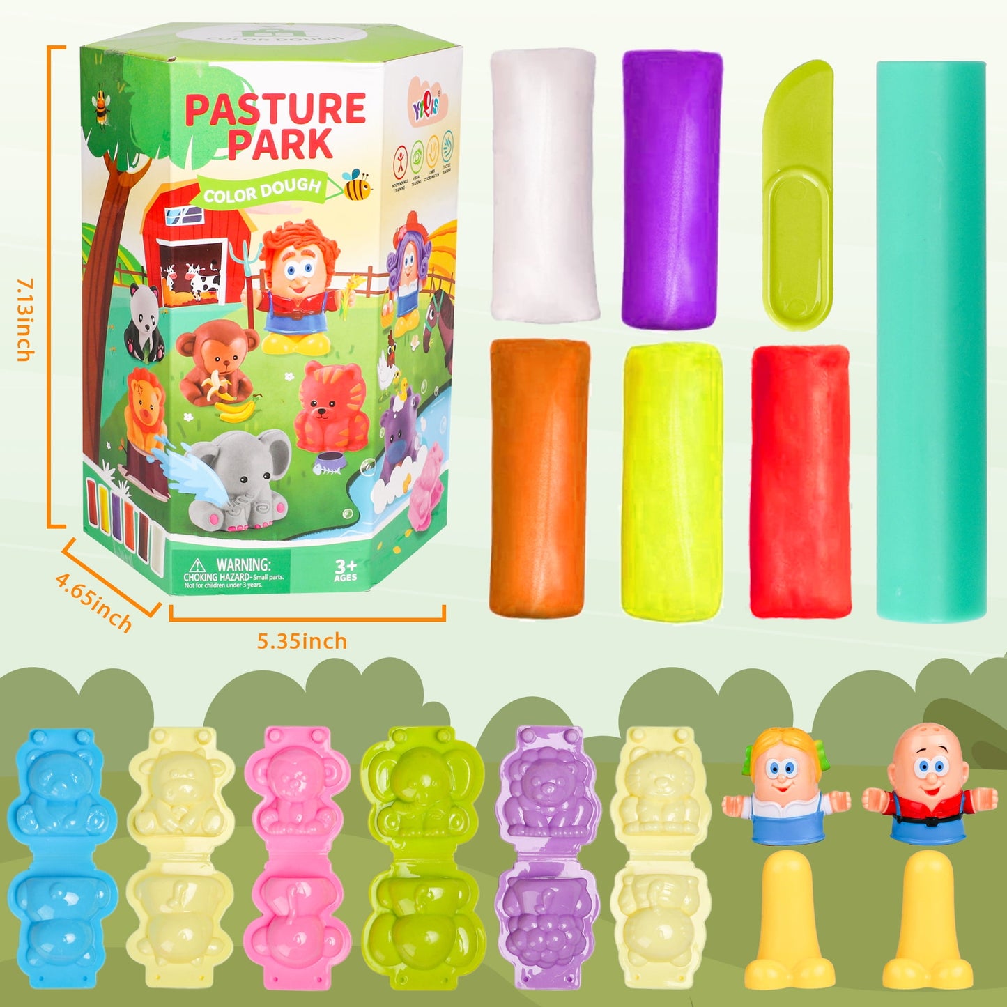 Play Dough Toys Set, Pasture Park Animal Color Playdough, STEM toy for Kids Toddlers, Christmas Birthday Gift for Boys Girls Age 3 4 5 6 Years Old