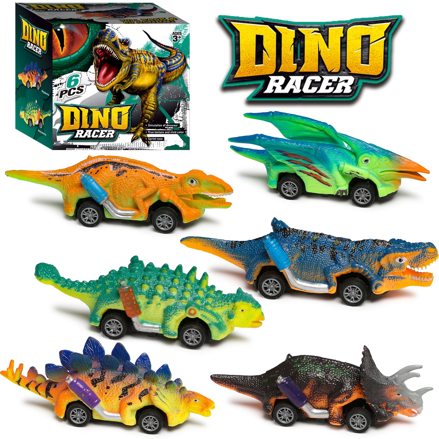 Dinosaur Toys for Boys Kids 3 4 5 6 Years Old, Dinosaur Pull Back Car Birthday Christmas Gift for Kids Boys, 6Pcs.