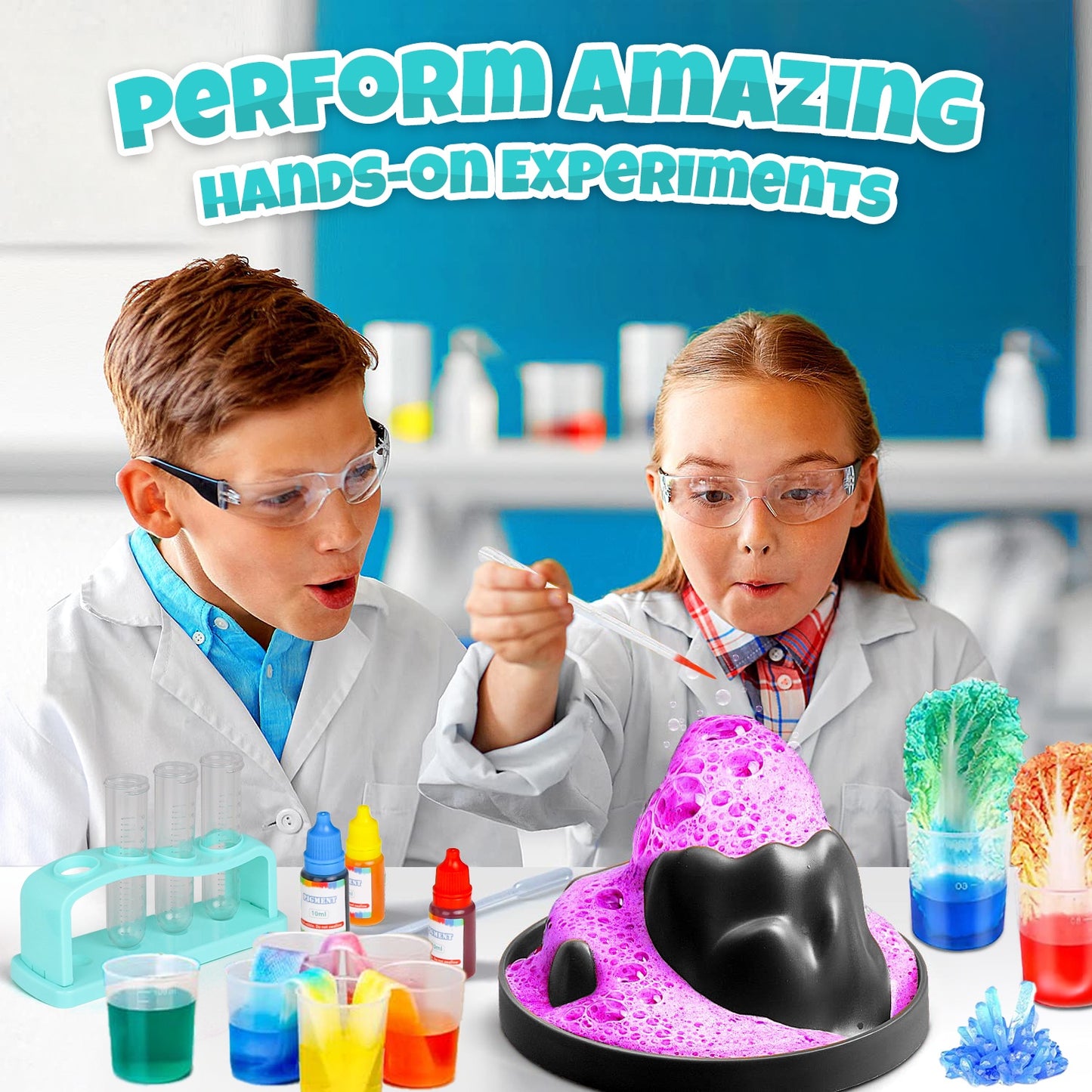 Science Kits for Kids, 14 Lab Experiments, Education Volcano Science Kit, Chemistry Lab Scientific Tools,Chemistry Set for Kids 5-10