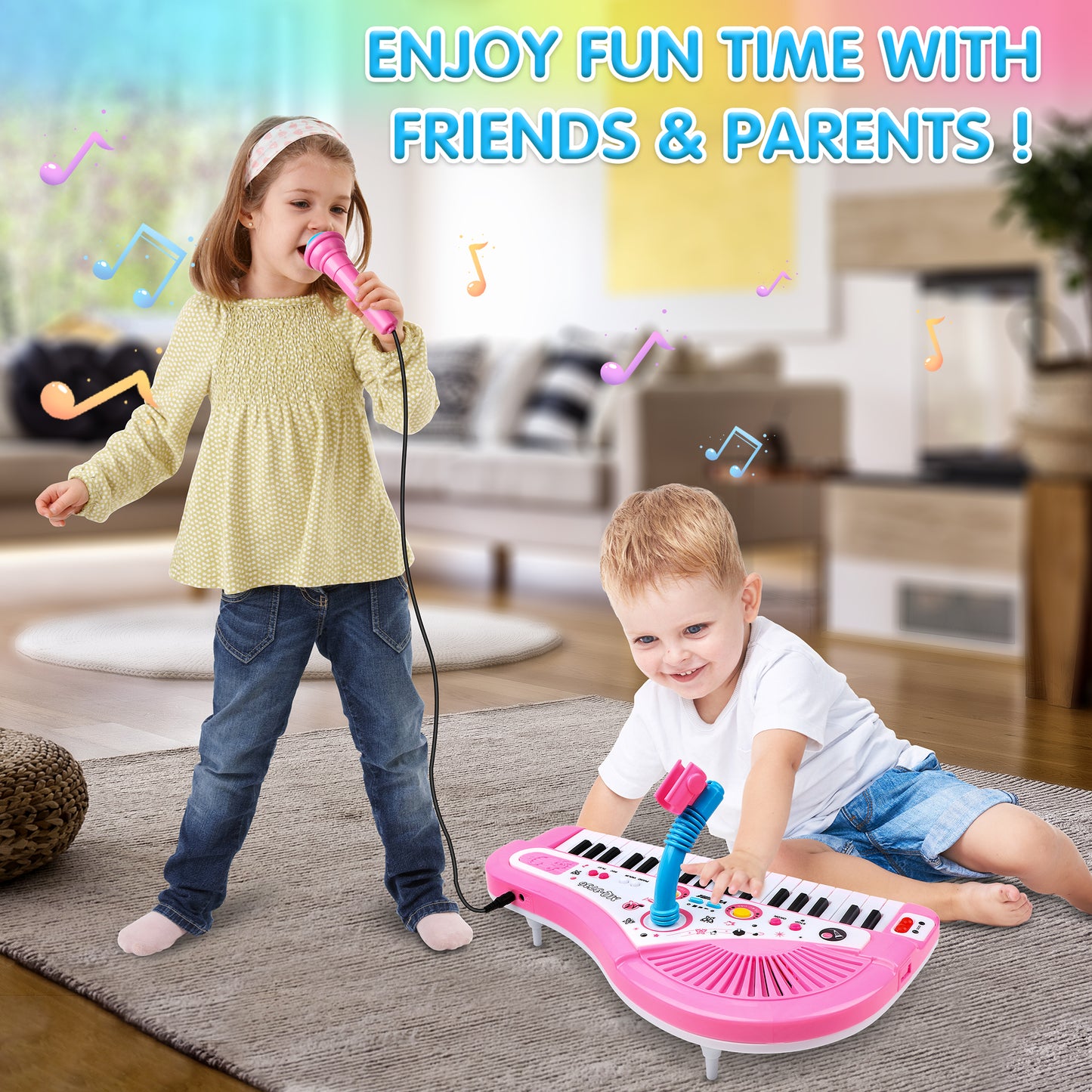 Pink Baby Piano Keyboard Toys for Kids, Musical Instrument for Toddlers Girls Boys Aged 4 5 6+