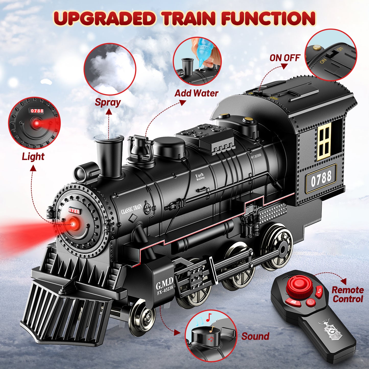 Train Set Toy for Kids, Remote Control Electric Train Track, with Smoke, Lights, Sounds and Railway Steam Train Toy Educational Gift for 5 6 7 8+ Years Old Boys Girls