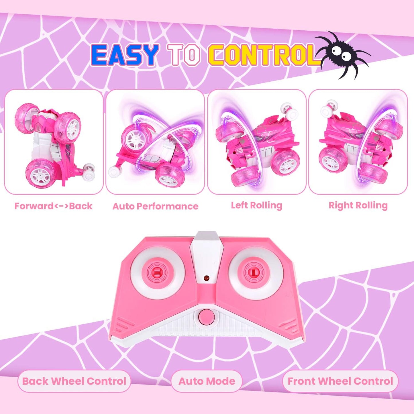 Spider Remote Control Car,360°Flips 4WD Remote Control Car for Boys Girls,RC Stunt Car with Cool Light Birthday Gifts for 3-10 Boys Girls