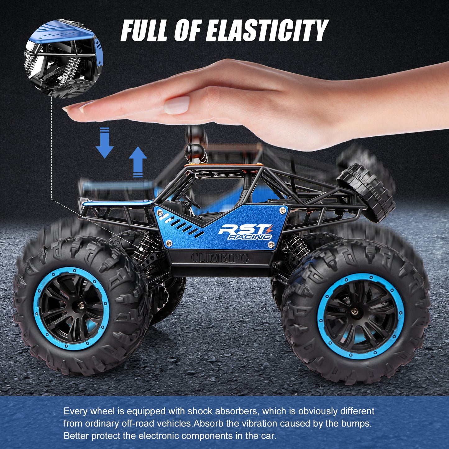 1:18 Remote Control Cars, Rechargeable All Terrain Metal Shell 4X4 Off-Road Vehicle Monster Truck, High Speed 2.4 GHz RC Car Boys Birthday Christmas Gift for Kids 6+ & Adults