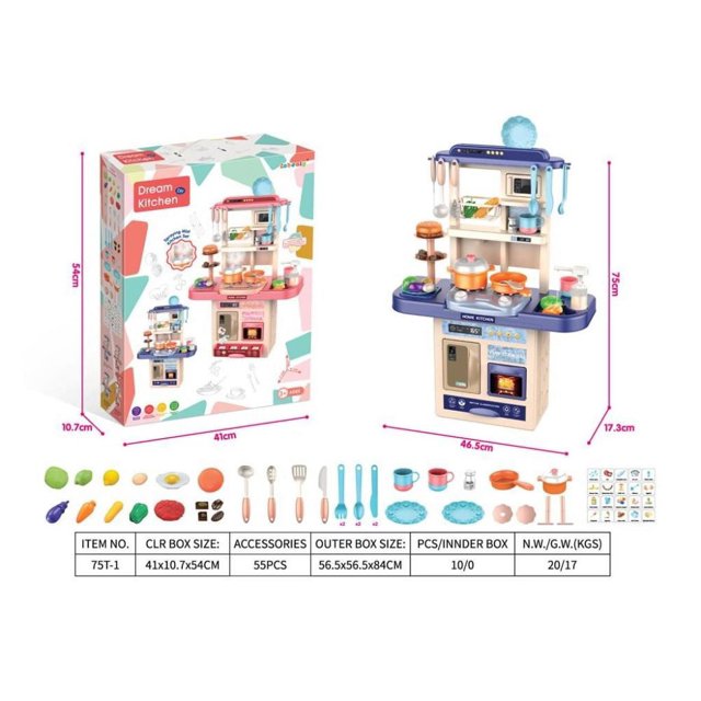 Blue Toy Play Kitchen Sets for Girls, Christmas Gifts Toys for Girls 3-6 6-8, Pretend Play Toys for Kids