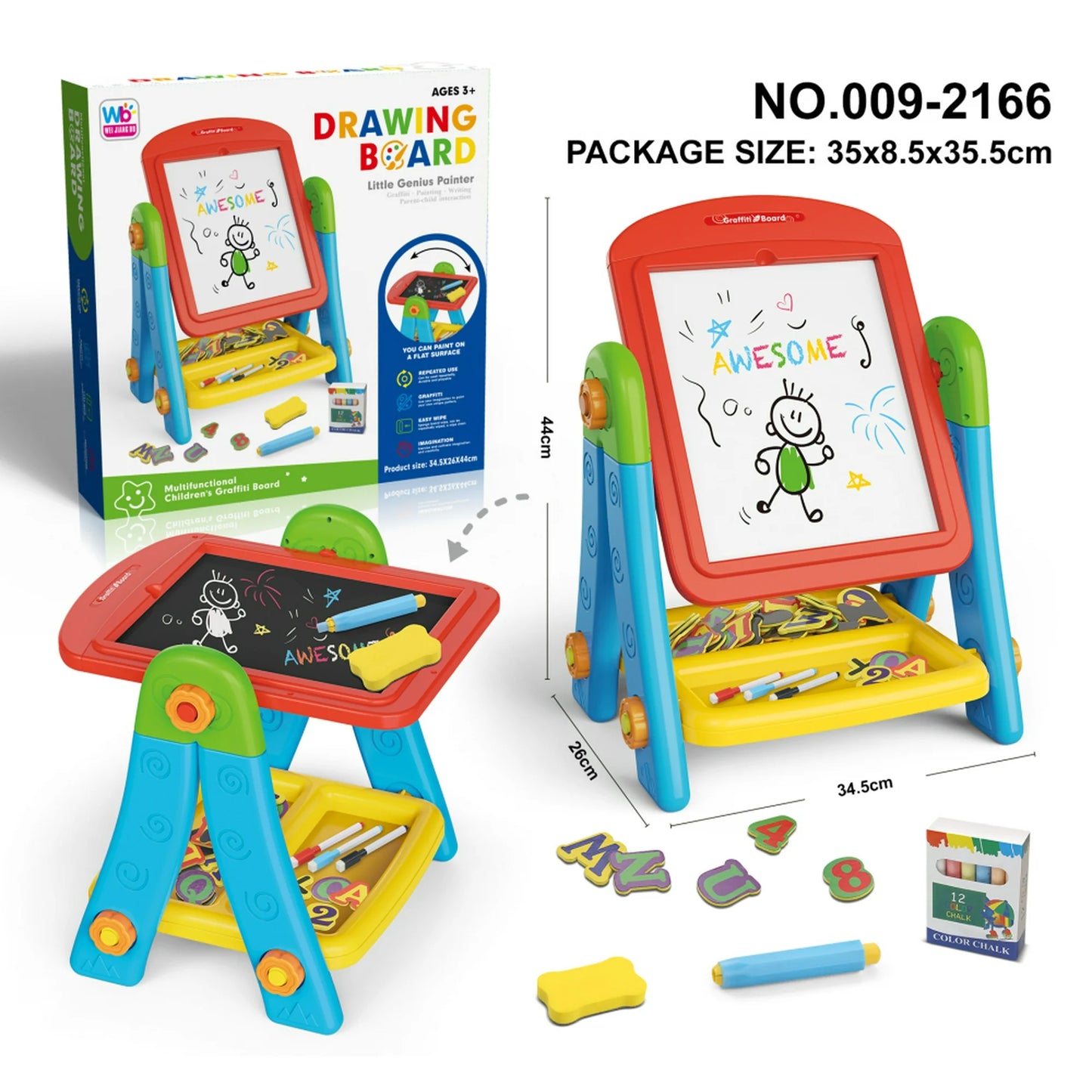 Art Easel for Toddlers, Double Sided Magnetic Chalkboard and Whiteboard, Christmas Birthday Gift for Kids Age 2-5 (Blue)