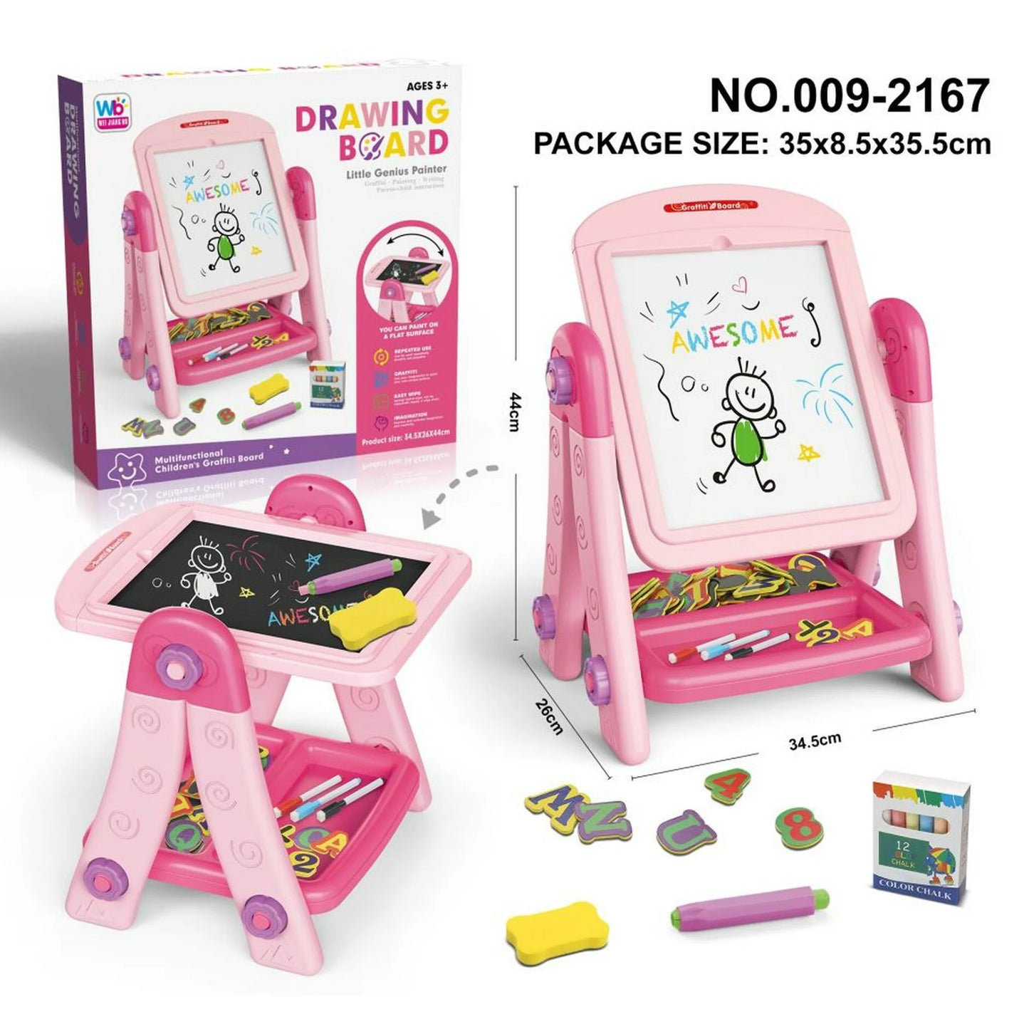 Art Easel for Toddlers, Double Sided Magnetic Chalkboard and Whiteboard, Christmas Birthday Gift for Kids Age 2-5 (Pink)