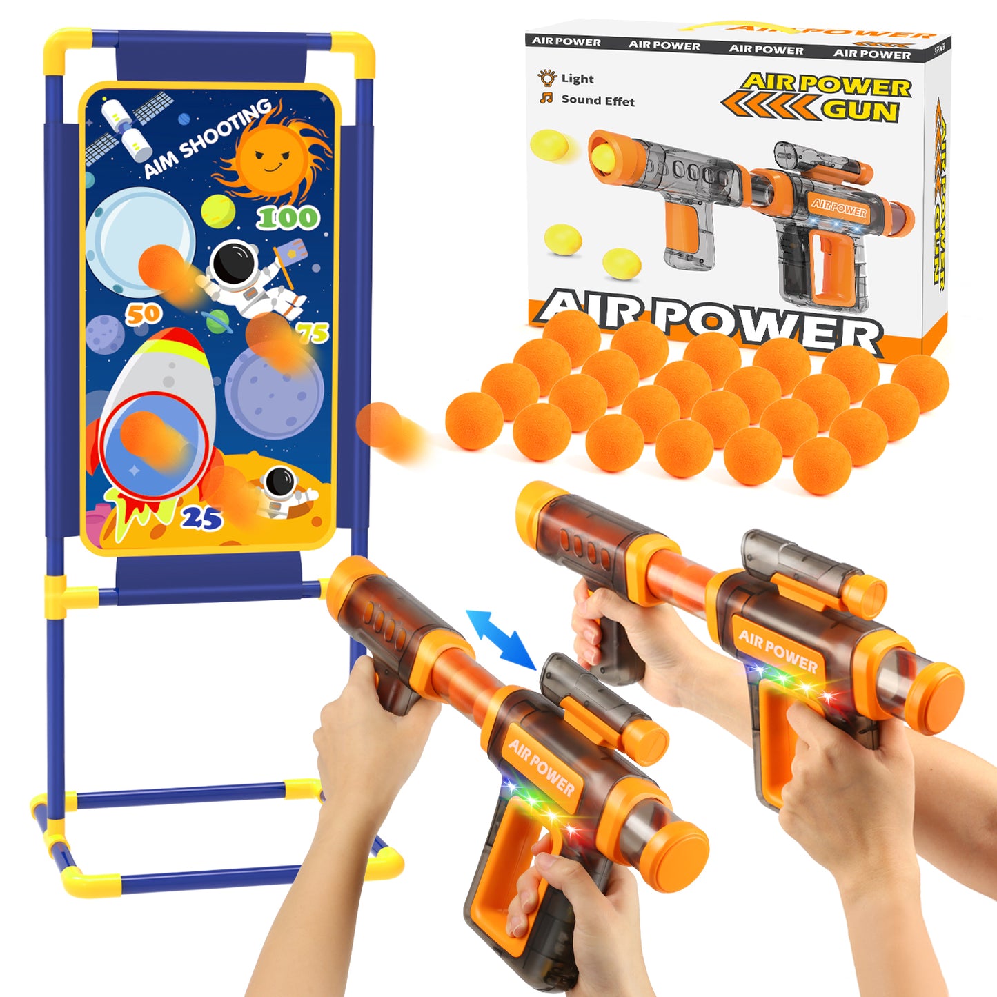 Huge Wave Shooting Target Games Toy for Kids, 24 Foam Balls & 2 Air Popper, Indoor Outdoor Play Toys for Boys&Girls 6 7 8 9-12+, Christmas Birthday Gifts for Kids 6+