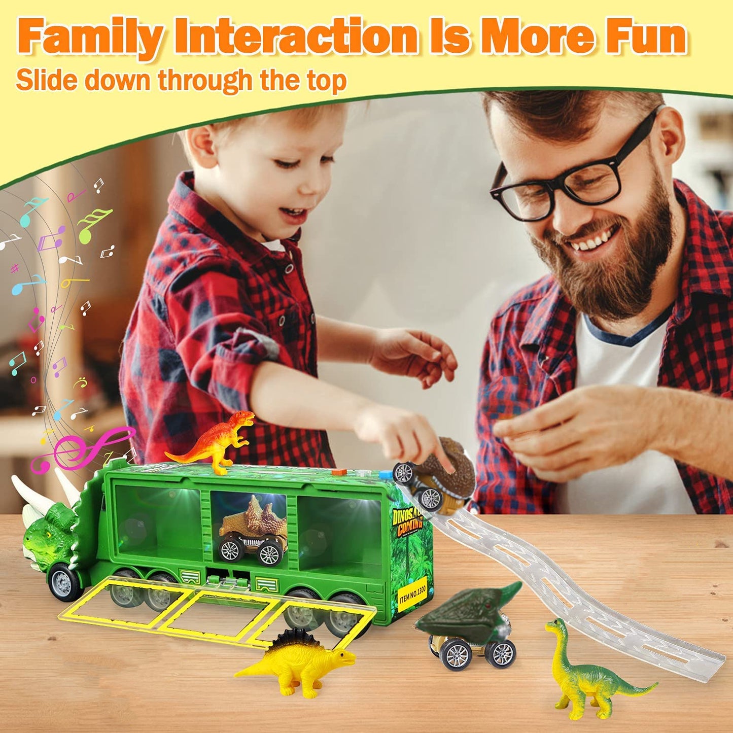 Dinosaur Toy Truck for Kids with Flashing Lights, Music and Roaring Sound, 13 in 1 Dinosaur Toys for 3-8 Years Old Boys and Girls