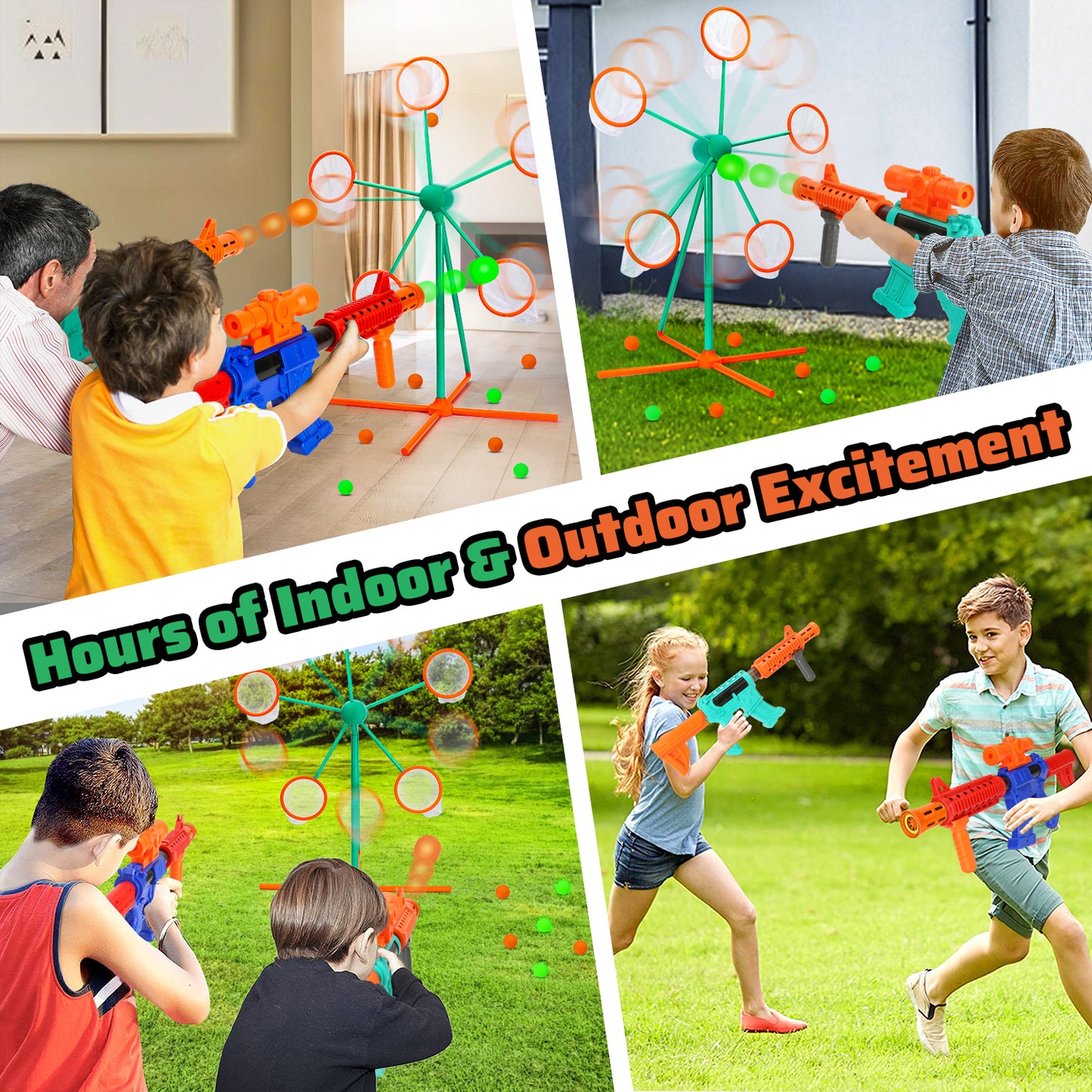 Shooting Targets Game for Kids, Large Moving Rotating Target with 2 Blaster & 24 Foam Balls for Nerf Popper, Outdoor Toys for Boys&Girls, Christmas Birthday Gifts for Boys 5 6 7 8 9 10+