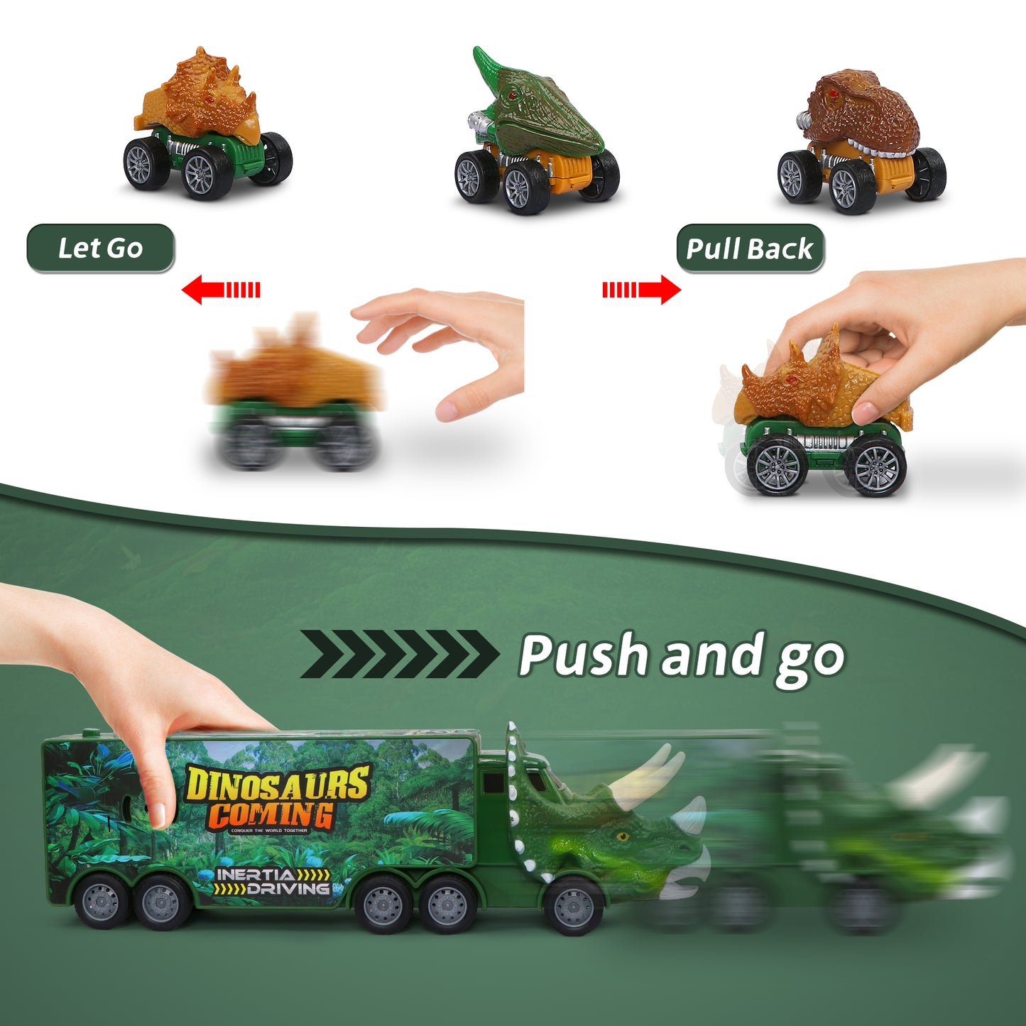 Dinosaur Toy Truck for Kids with Flashing Lights, Music and Roaring Sound, 13 in 1 Dinosaur Toys for 3-8 Years Old Boys and Girls
