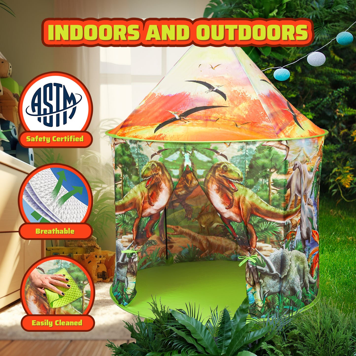 Dinosaur Play Tent, Imaginative Jurassic Adventure, Portable and Foldable Design, Suitable for Indoor and Outdoor Use, Ideal Birthday Christmas Gift for Kids 3 4 5 6 8 Boys&Girls