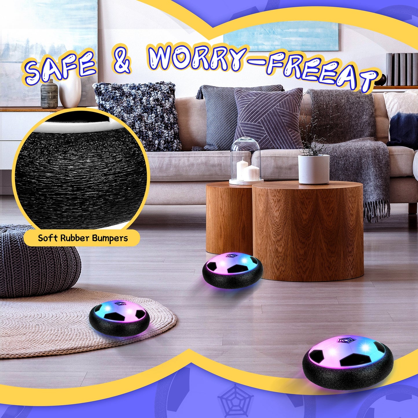 Hover Soccer Ball Toys for Boys & Girls, LED Soccer Ball with Foam Bumpers Indoor/Outdoor Games for Kids