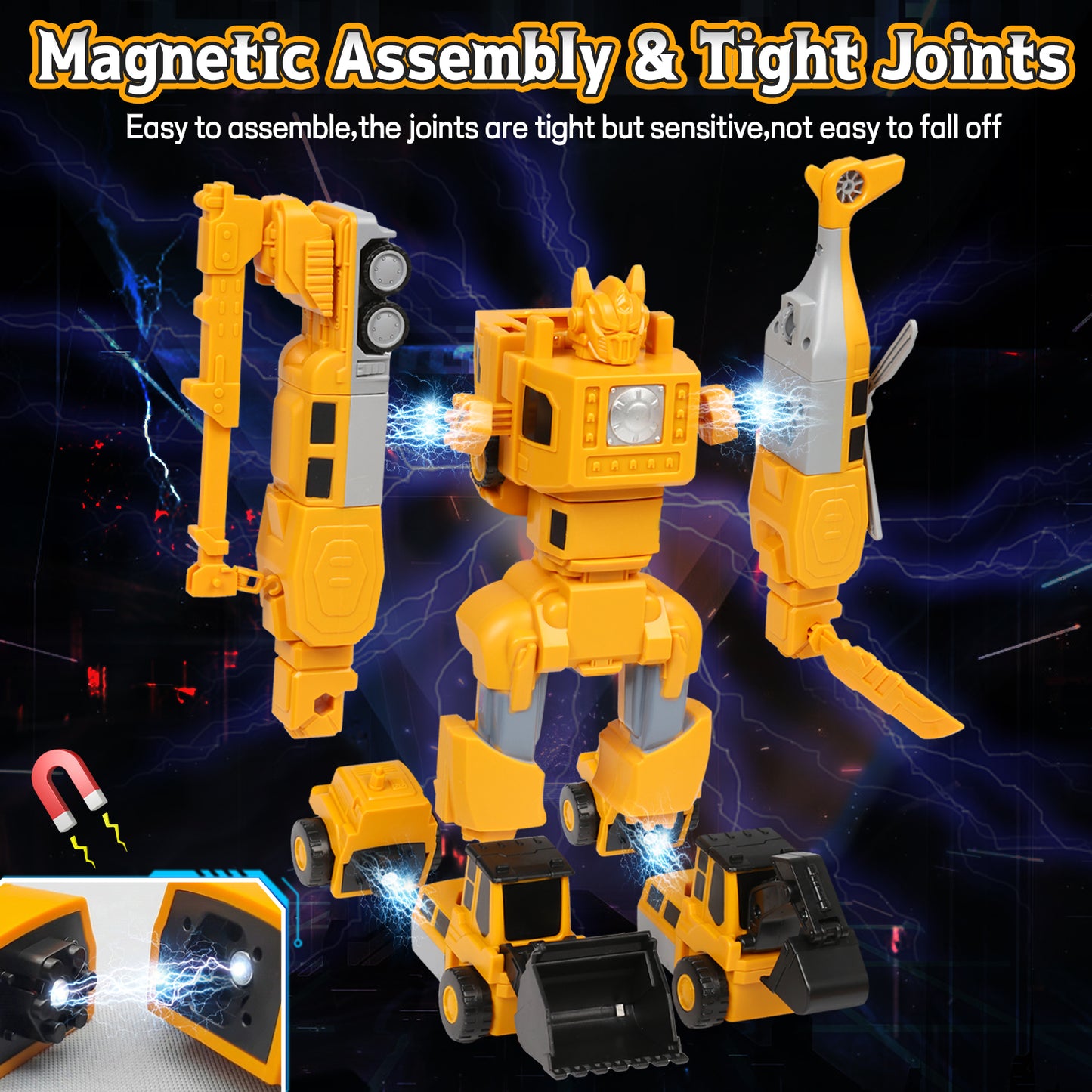 Construction Vehicles Boys Toys Set, 8-In-1 Magnetic Transform Robot Truck Toys for Toddler, DIY Toys with Durable Connectors, Robot STEM Building Kids Christmas Gifts for 3-8 Year Old