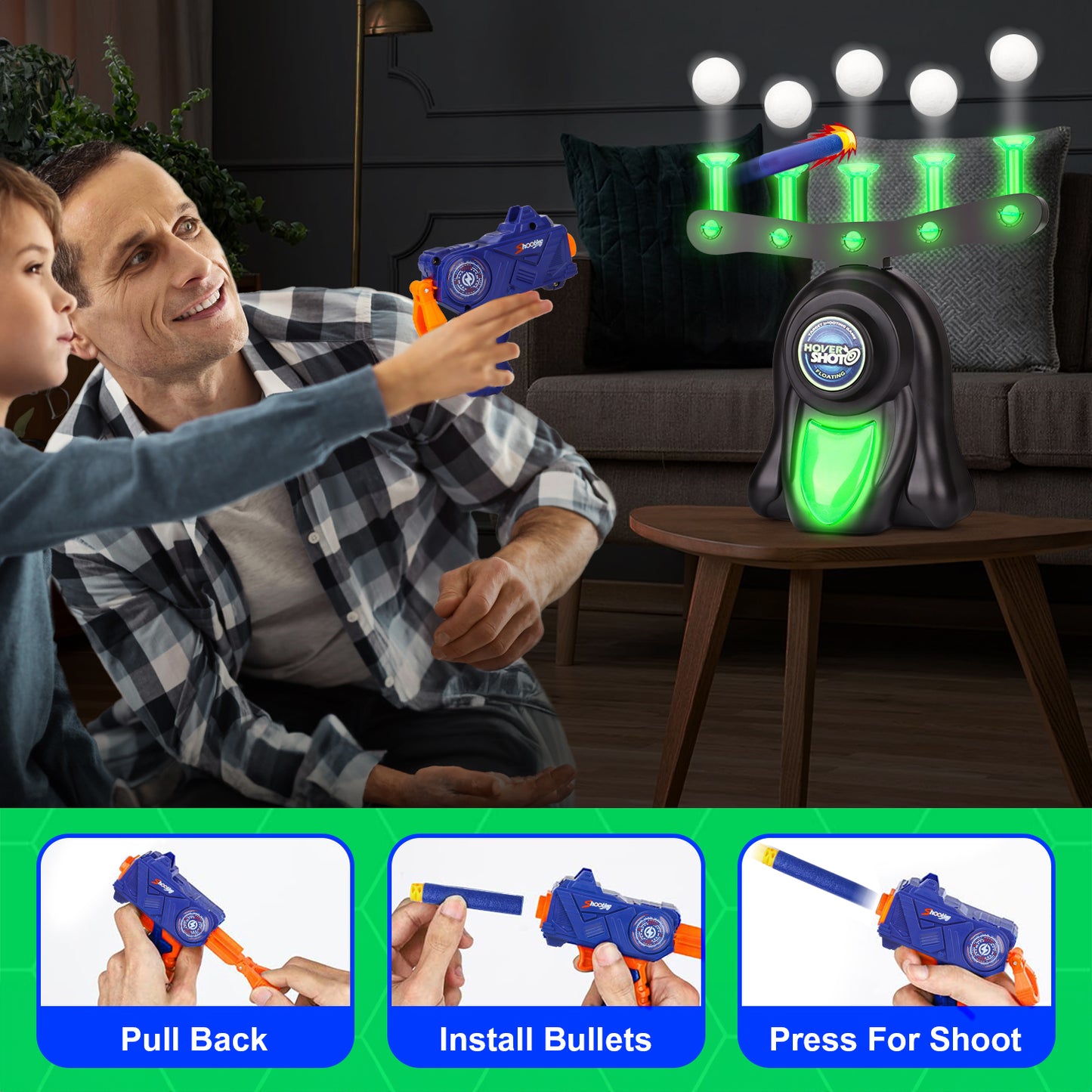 Hover Shot Floating Target Games for Kids, Glow in the Dark Boy Toys Foam Dart, 12 Soft Balls, Ideal Christmas Birthday Gifts for Boys 6 7 8 9 11 12+