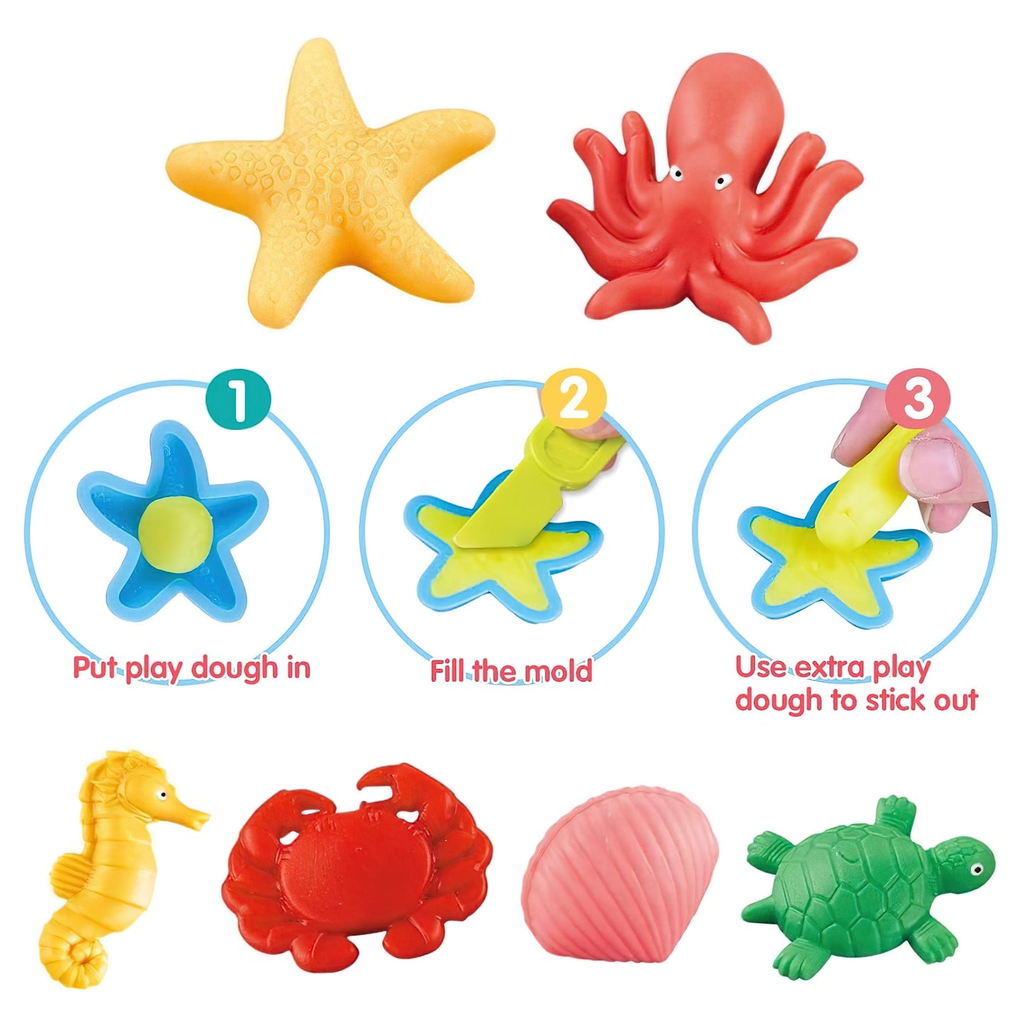 Color Clay Dough Ocean Animals Modeling Kit, Multi-color Play Dough Set, STEM Arts Crafts Toy Gift for Kids Age 3+