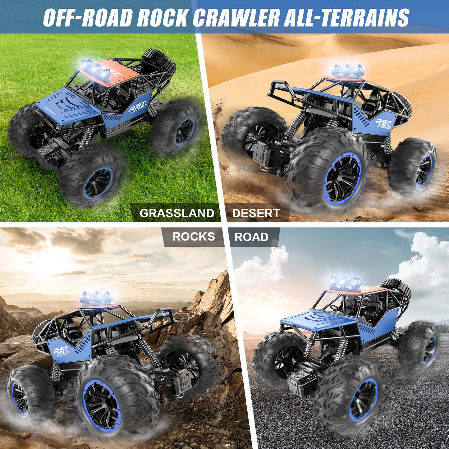 1:18 Remote Control Cars, Rechargeable All Terrain Metal Shell 4X4 Off-Road Vehicle Monster Truck, High Speed 2.4 GHz RC Car Boys Birthday Christmas Gift for Kids 6+ & Adults