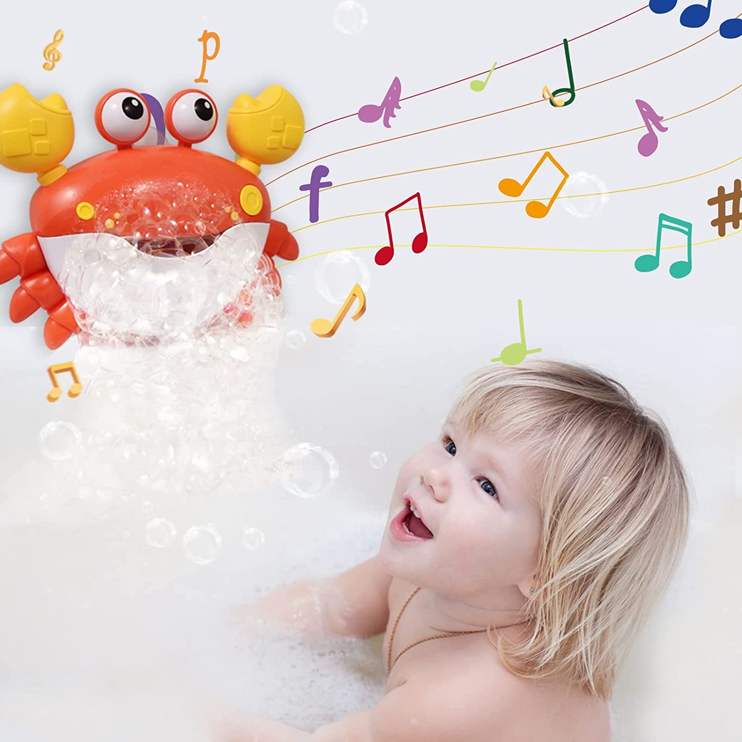 Crab Baby Bath Toys for Toddlers, Bathtub Bubble Maker with Music, Automatic Kids Bathtub Bubble Machine - for Infants 6-12 - Birthday Christmas Gifts for 1 2 3 Year Old Boys and Girls