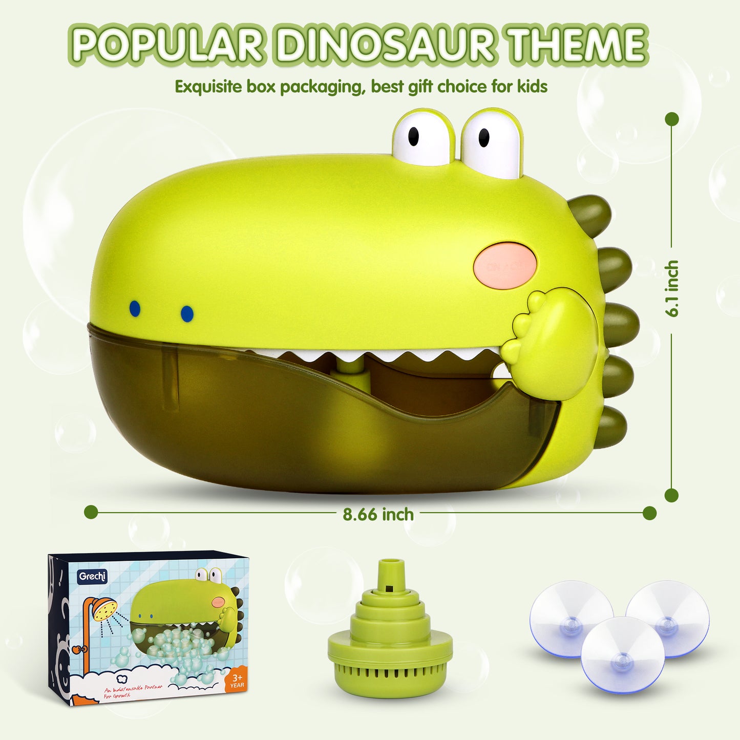 Dinosaur Bath Toys for Baby, Green Bathtub Toys Bubble Maker Machine, 12 Children's Songs Christmas Gift for Toddler Girls Boys 18 Months up