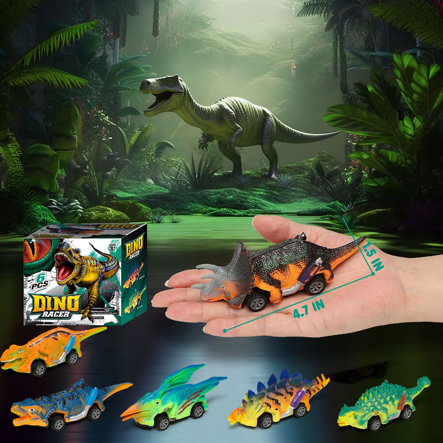 Dinosaur Toys for Boys Kids 3 4 5 6 Years Old, Dinosaur Pull Back Car Birthday Christmas Gift for Kids Boys, 6Pcs.