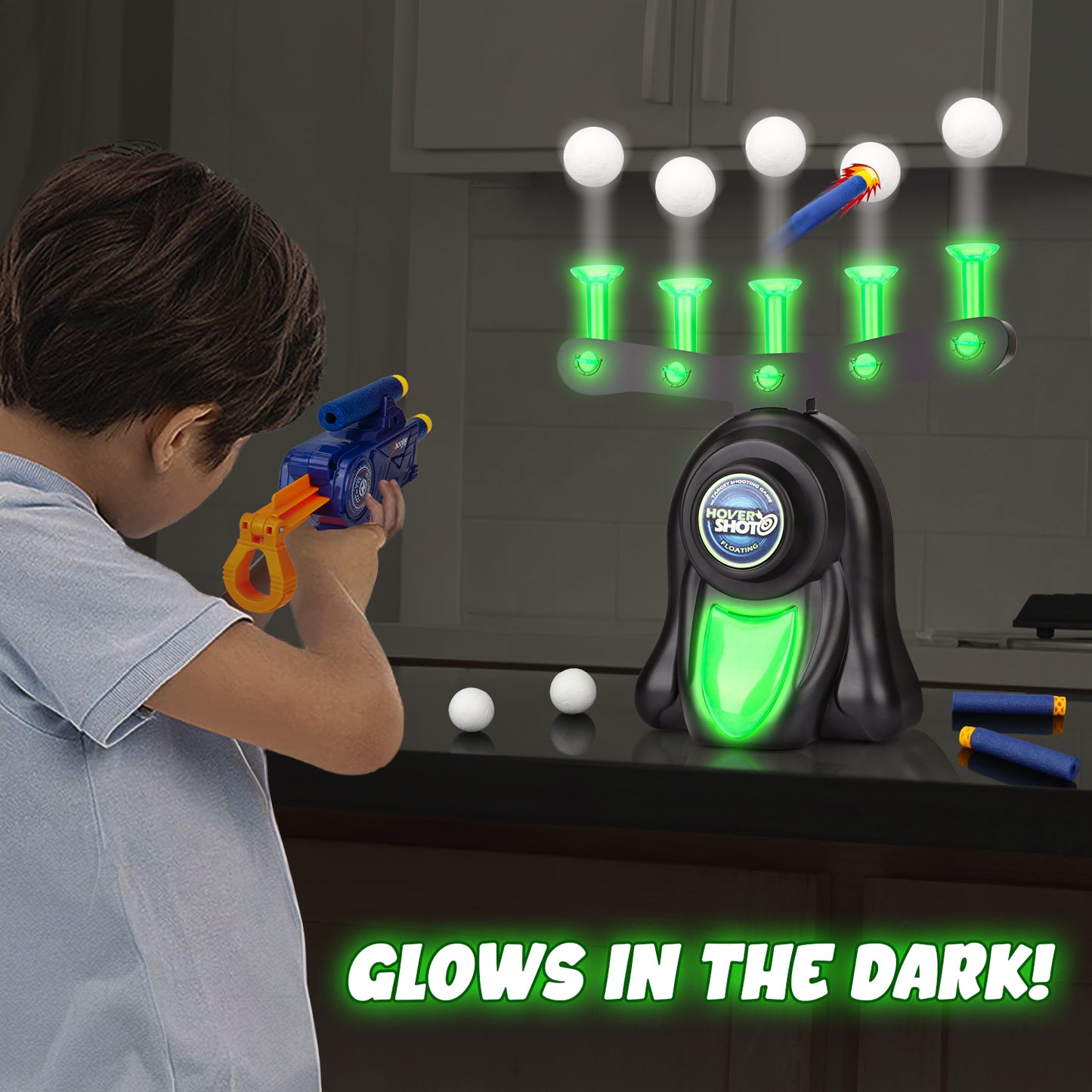 Hover Shot Floating Target Games for Kids, Glow in the Dark Boy Toys Foam Dart, 12 Soft Balls, Ideal Christmas Birthday Gifts for Boys 6 7 8 9 11 12+