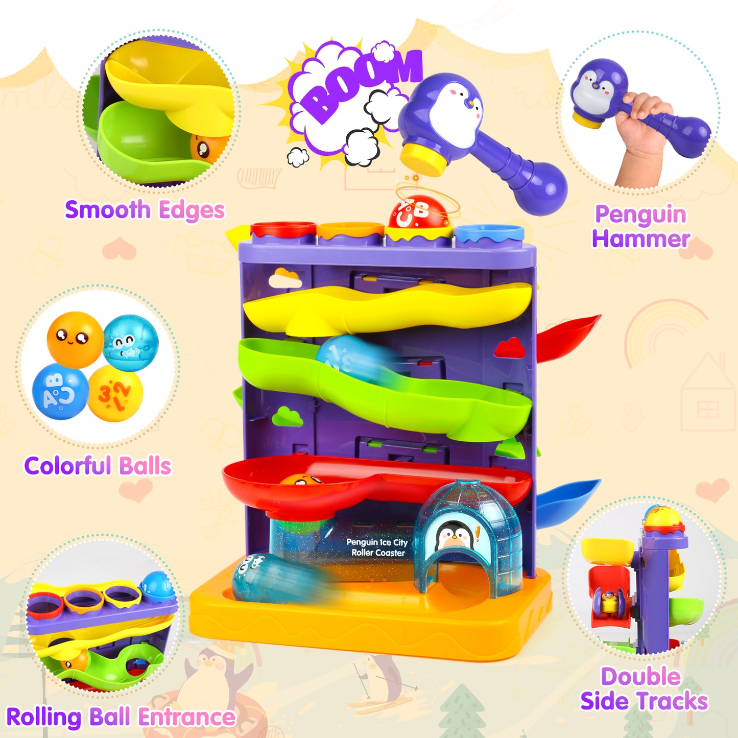 Toddler Toys for 1 2 3 Years Old Kids, 2 in 1 Pound Ball Toy & Car Ramp Race Track, Montessori Toys for 12-18 Months Baby, Early Learning Educational Gift for 12-36 Months Boys Girls