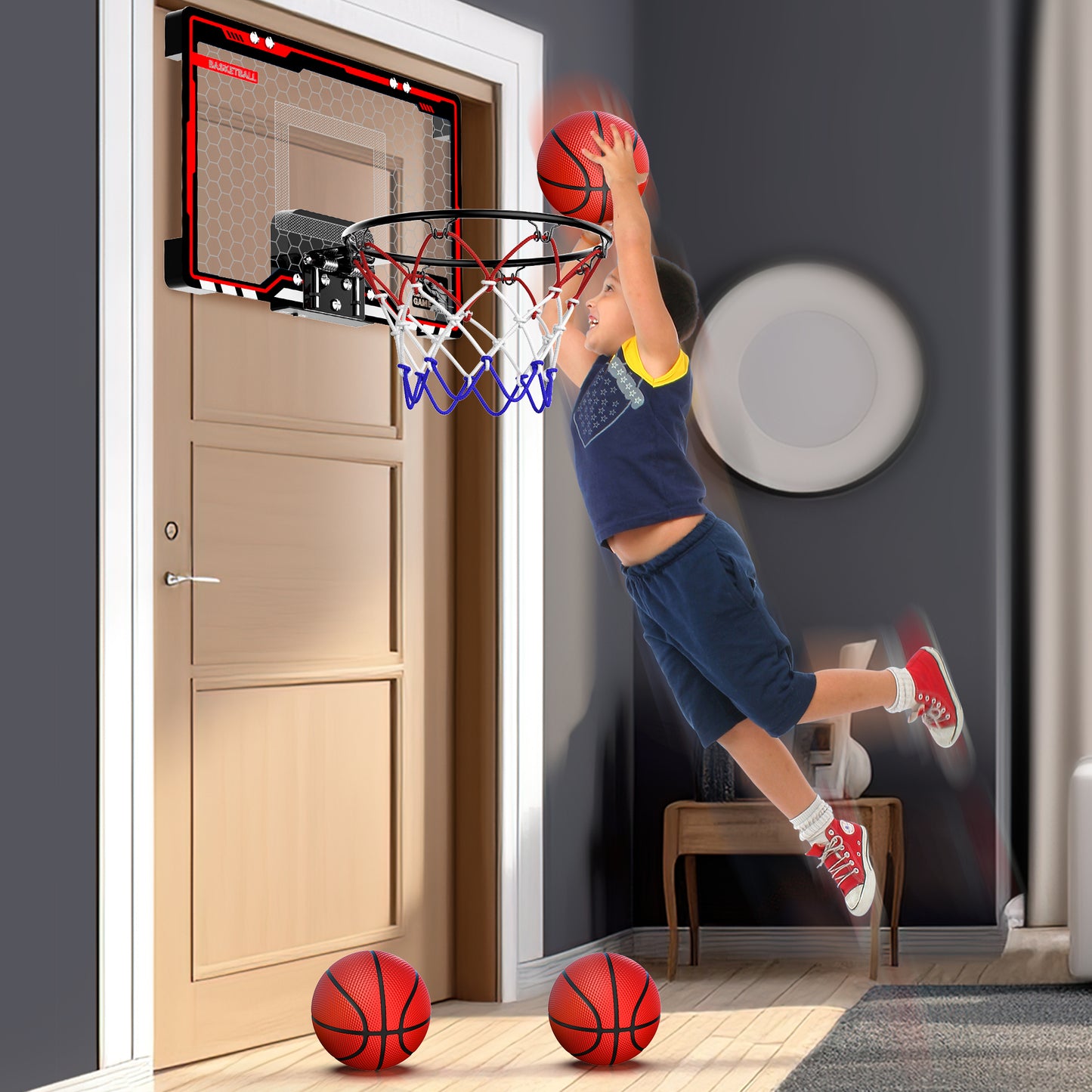 Indoor Basketball Hoop for Kids, Upgraded Basketball Hoop with LED Light, Mini Hoops Basketball with 3 Balls, Basketball Toys Gifts for 3-10 Year Old Boys Girls