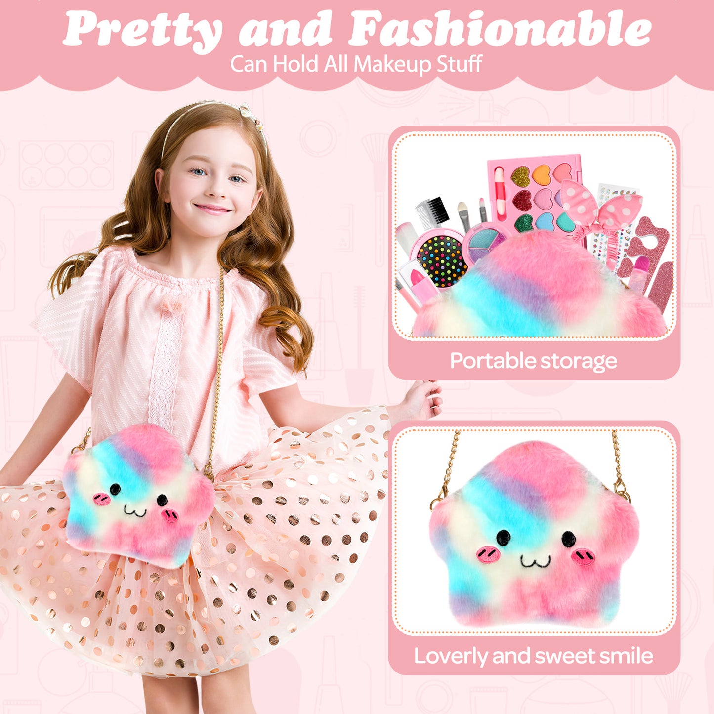 Kids Makeup Kit for Girl, Real Washable Makeup Set Toy for Little Girls, Princess Play Toys Christmas & Birthday Gift Age 3 4 5 6 7 8 9+ Year Old Kids Toddler Gifts