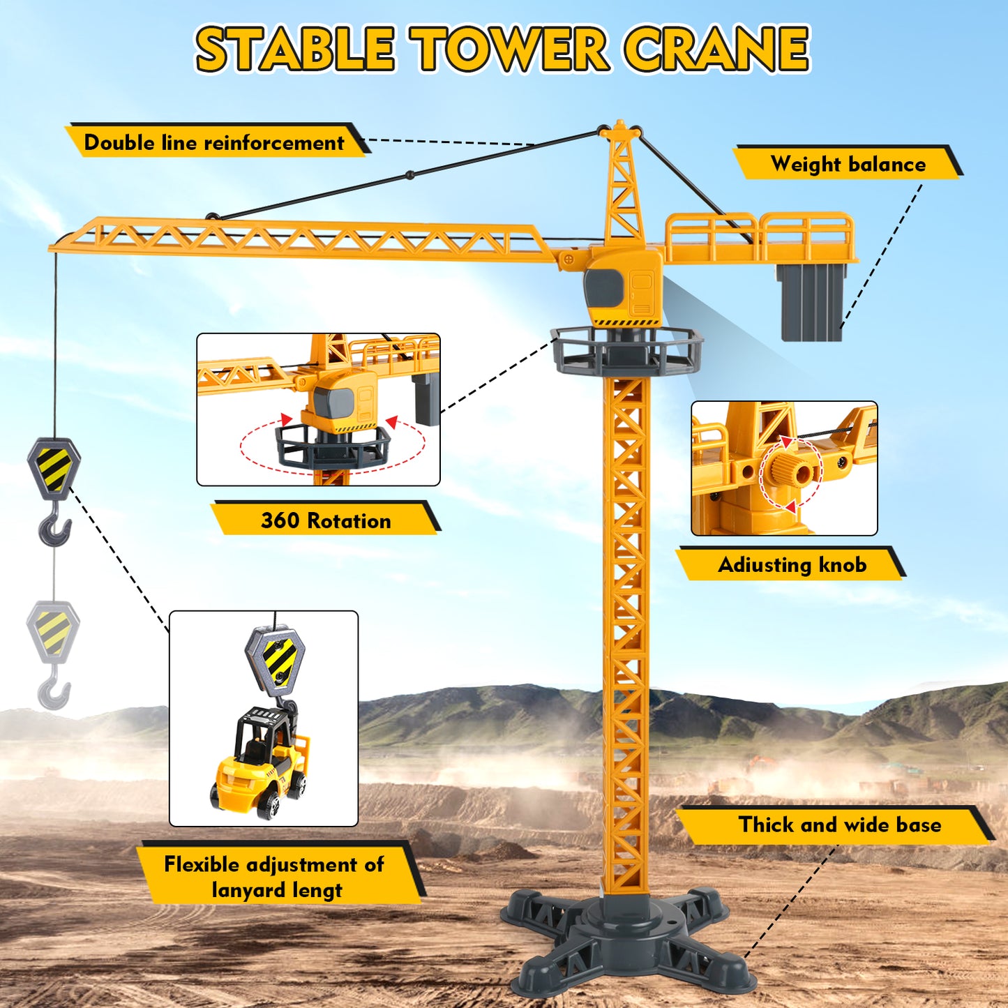 Construction Vehicle Toy Engineering Vehicles Set, 6 Alloy Cars/42 Accessories/2 Figures Construction Truck Toys Set w/tower crane, Toy Gift for Age 3 4 5 6 7 Kids Boys & Girls