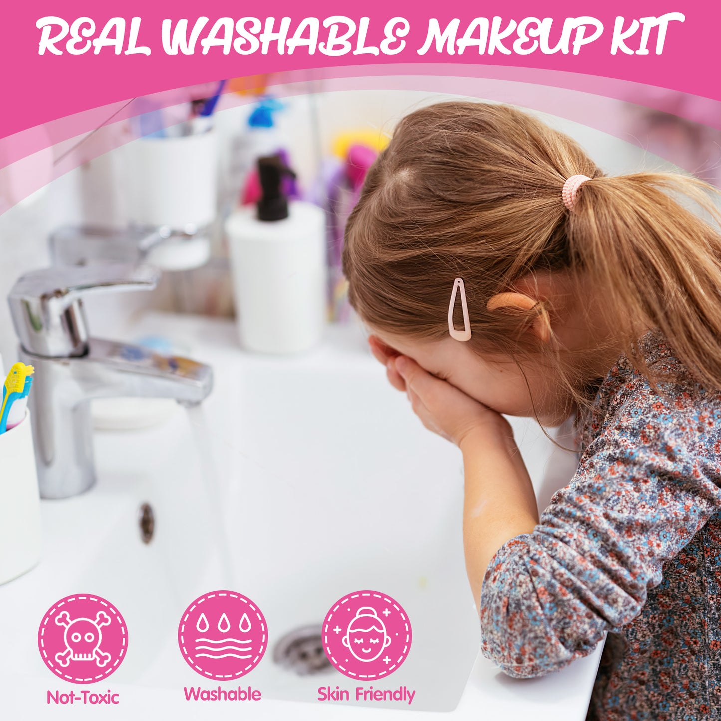 Huge Wave Kids Makeup Set for Girl, Washable Little Girls Makeup Toy, Princess Make up Castle Set Toy, Christmas & Birthday Gift Age 3 4 5 6 7 8 9+ Year Old Kids Toddler Gifts