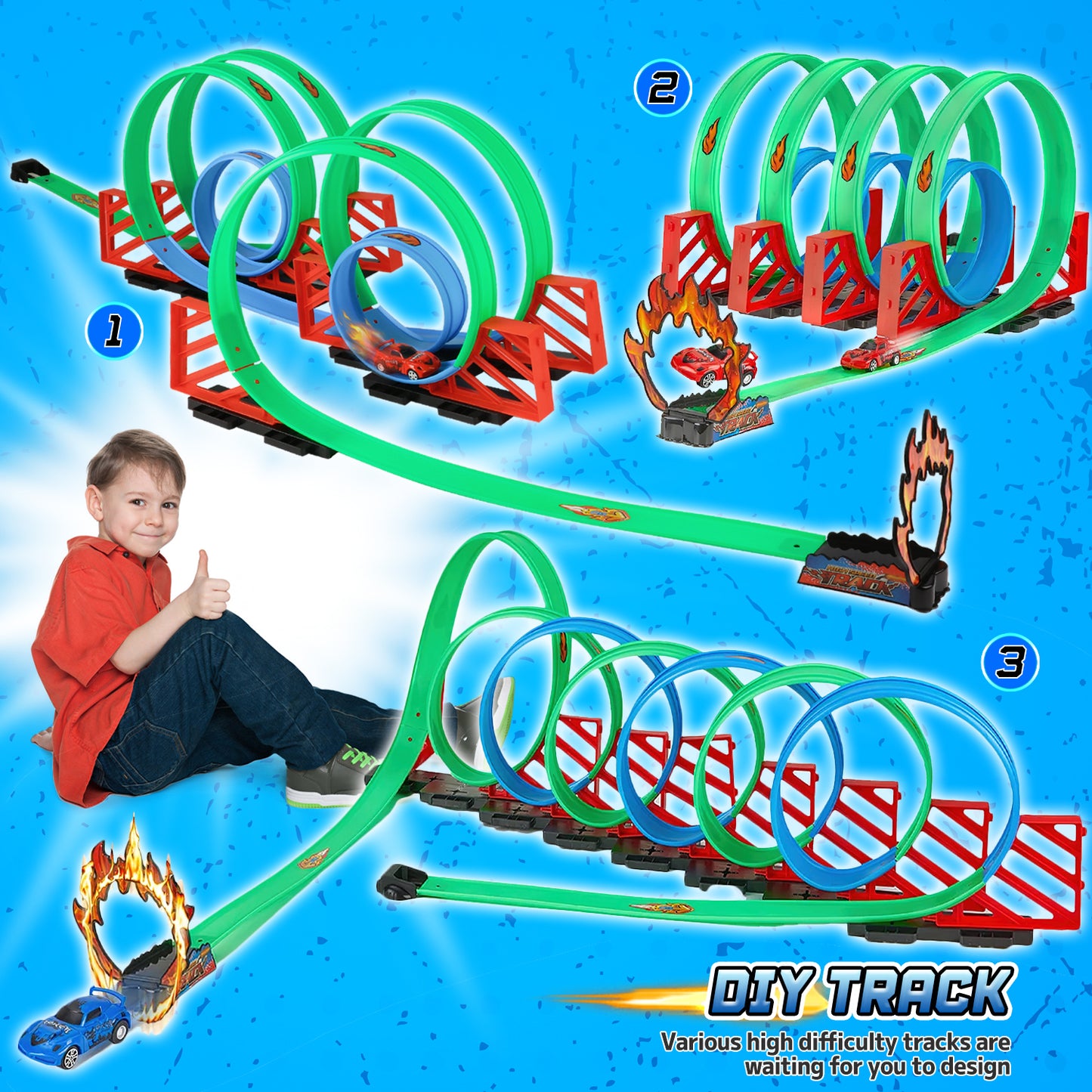Huge Wave Race Car Track Set for Kids, 360° Loop Raceway Race DIY Track Set, with Durable Car, Christmas Gift for Toddler Boys Girls Age 4-12