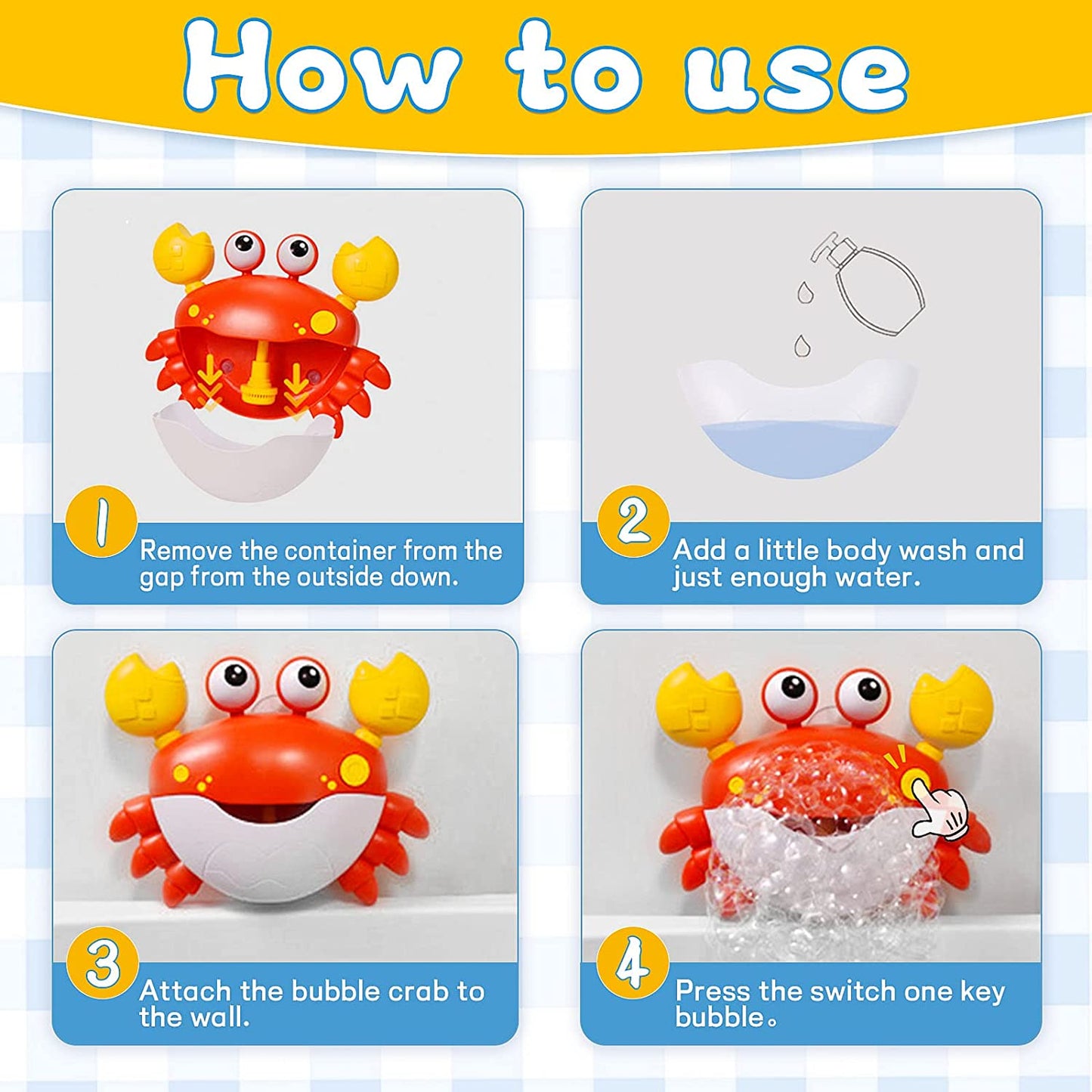 Crab Baby Bath Toys for Toddlers, Bathtub Bubble Maker with Music, Automatic Kids Bathtub Bubble Machine - for Infants 6-12 - Birthday Christmas Gifts for 1 2 3 Year Old Boys and Girls