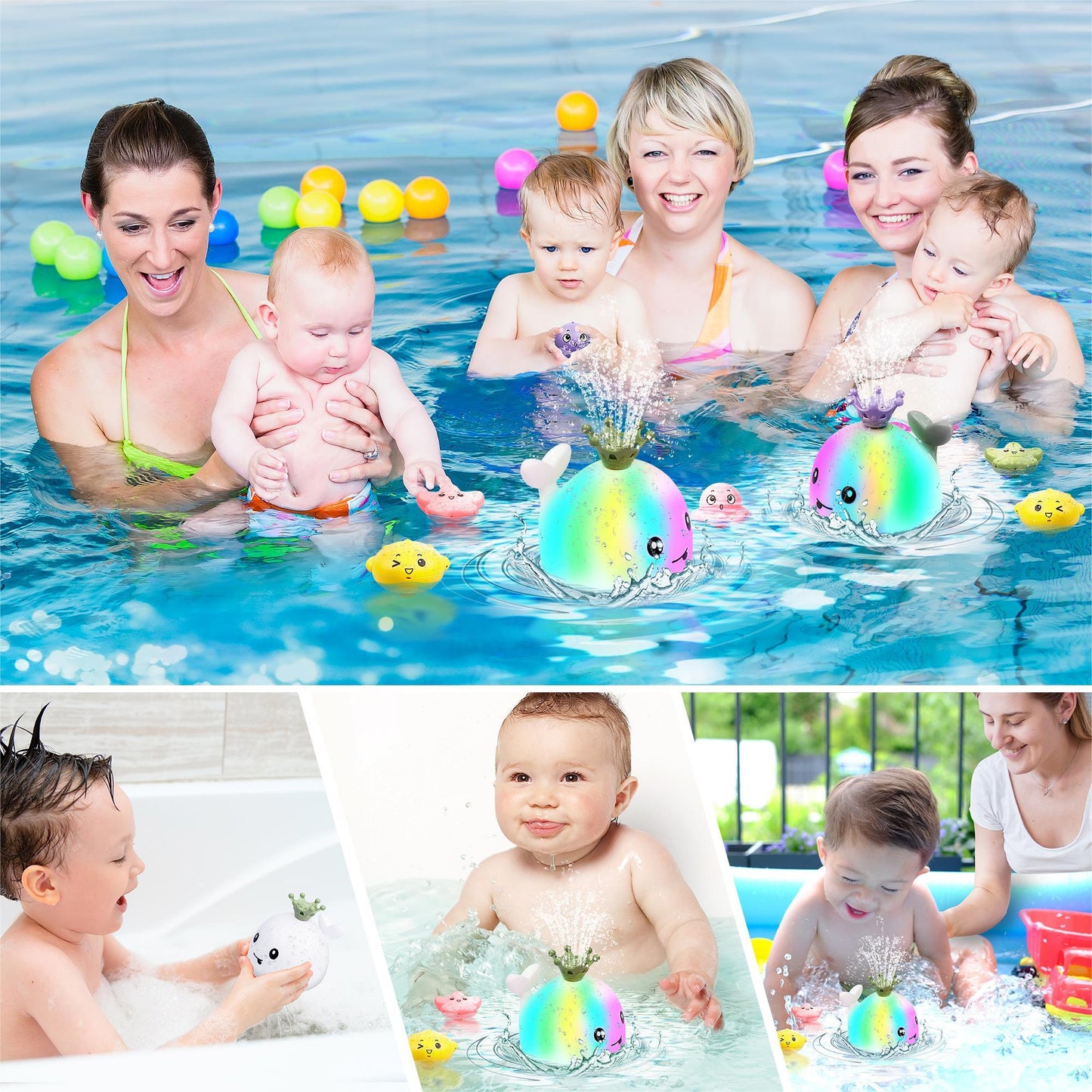 Waterproof Light-up Baby Bath Toy, with Smooth Design and Multiple Water Spraying Modes - White, Perfect for Baby Bathing, Birthday Christmas Gift for Baby Boys Girls