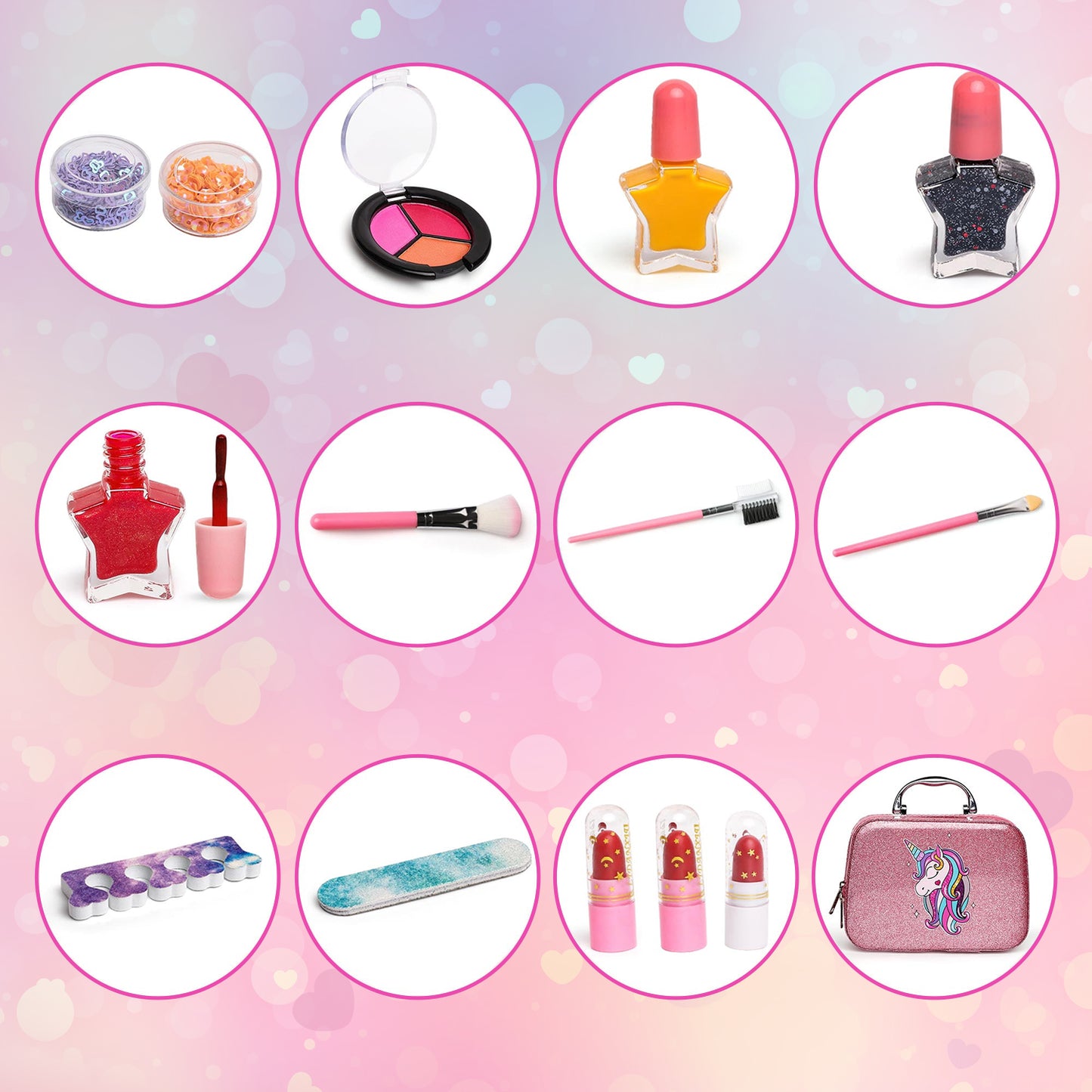 Washable Kids Makeup Kit for Girls, with Unicorn Makeup Bag, Birthday Christmas Toy for Girls Age 3 4 5 6 7 8 9 12 Year Old (15PCS)