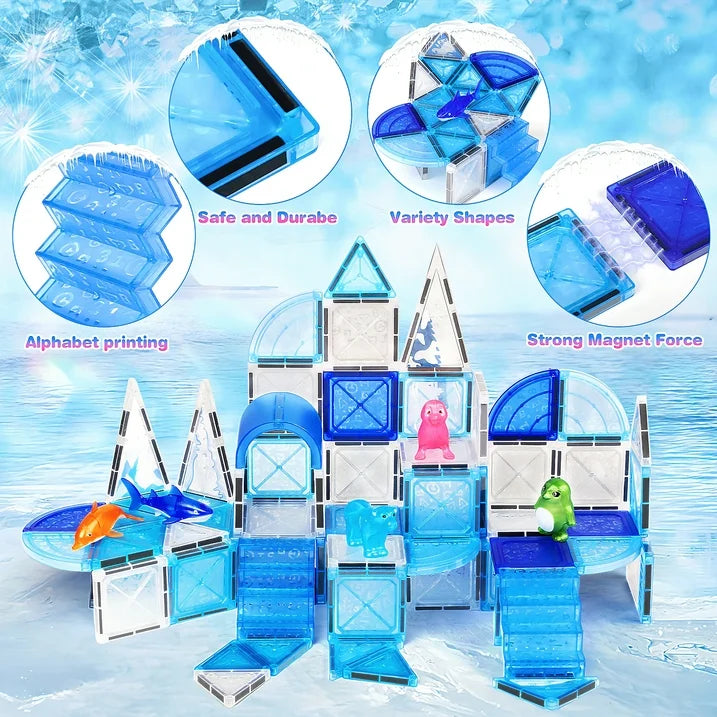 76 PCS Frozen Animals Magnetic Tiles for kids, 3D Building Blocks w/ 5 Animals Magnetic Toys for Toddlers, STEM Learning Toys Birthday Christmas Creative Gifts for Boys Girls 3 4 5 6+
