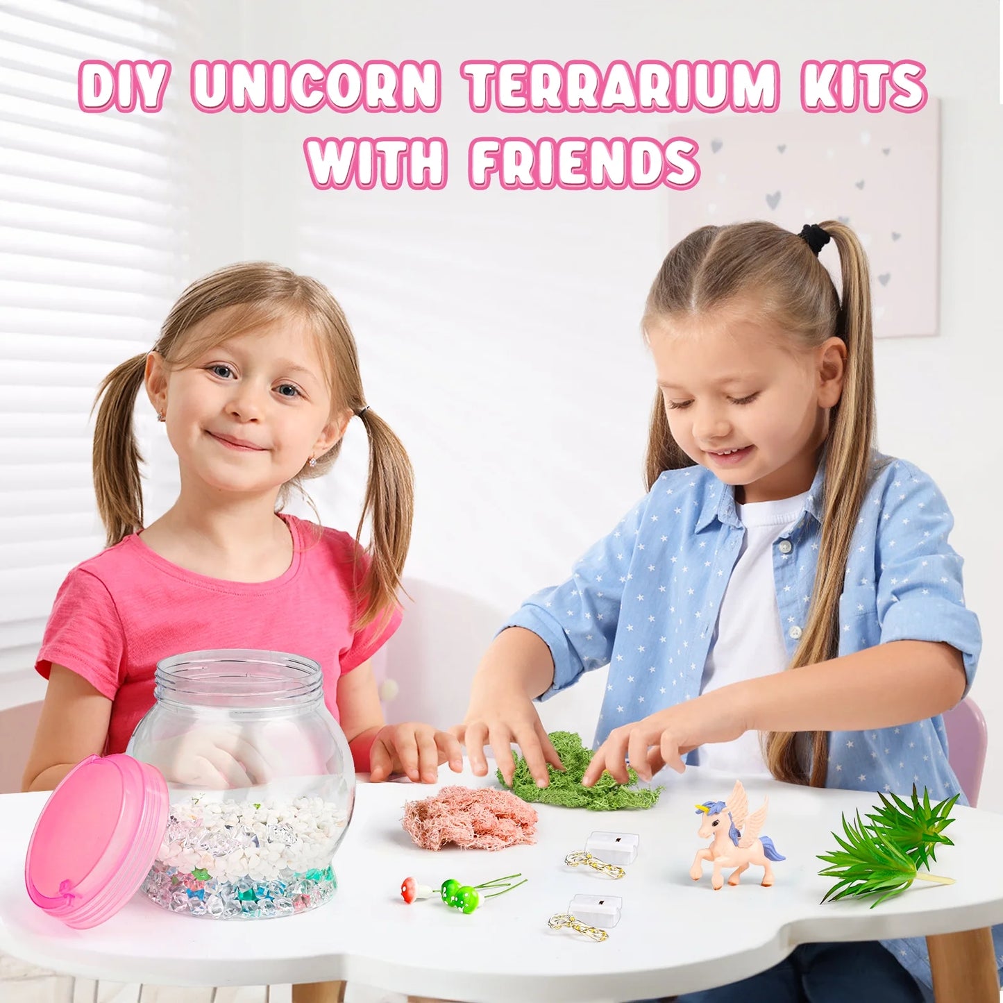 Unicorn Terrarium Kit for Kids - Light Up Art Crafts Toy, Birthday Christmas Gift for Girls 3 4 5 6-8 +, Unicorn Pink Toys for Girls 3+