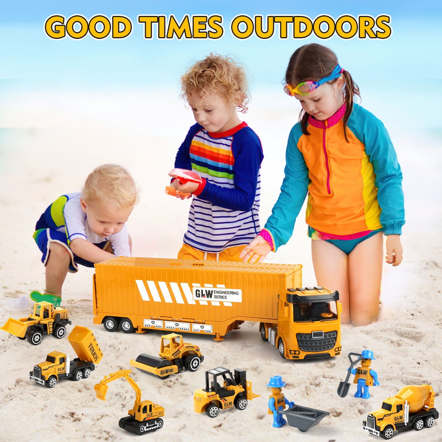 Construction Vehicle Toy Engineering Vehicles Set, 6 Alloy Cars/42 Accessories/2 Figures Construction Truck Toys Set w/tower crane, Toy Gift for Age 3 4 5 6 7 Kids Boys & Girls