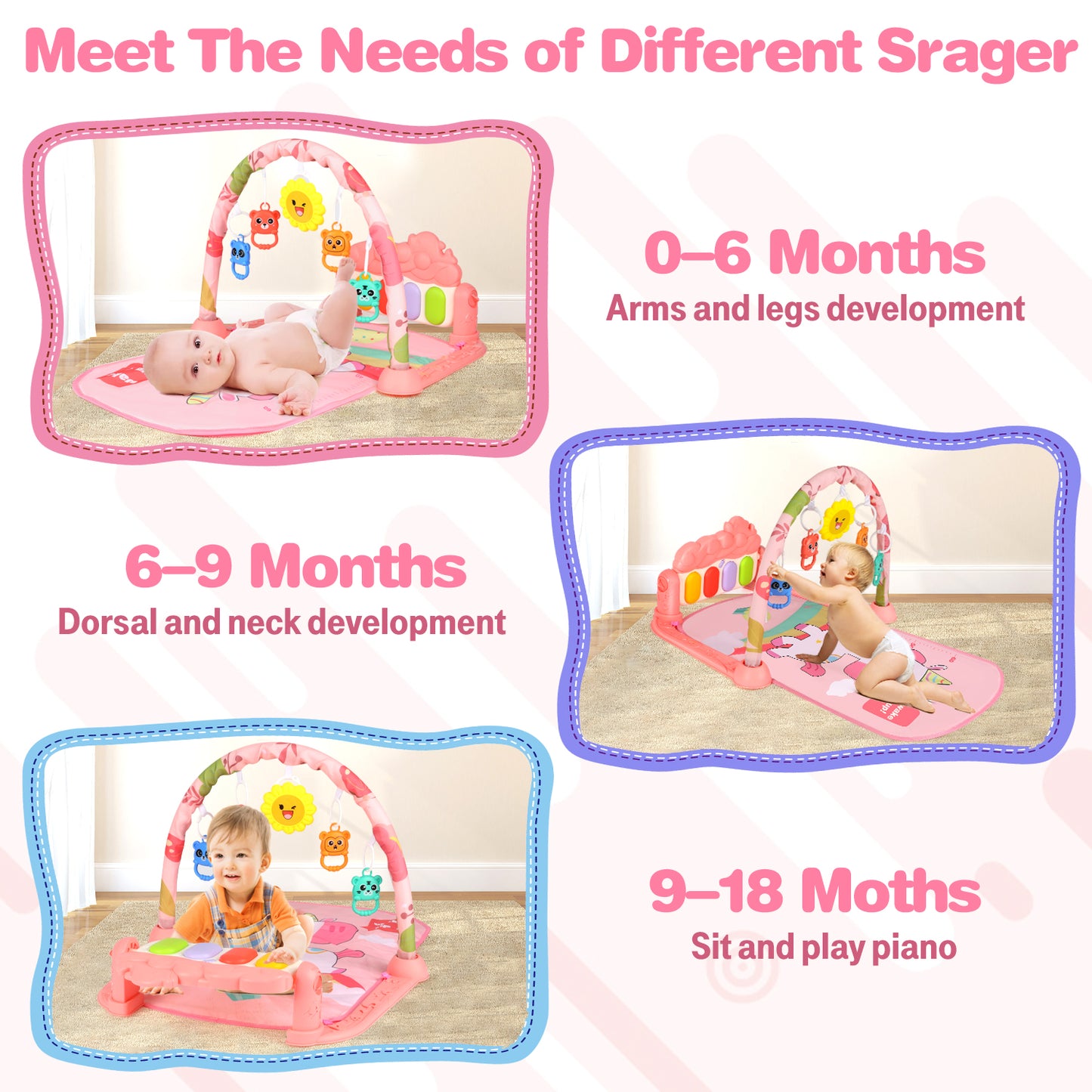 Baby Play Mat, Baby Play Gym Funny Piano Tummy Time, Activity Mat with 5 Infant Learning Sensory Toys, Music and Lights Boy & Girl Gifts for Newborn Baby 0 to 3 6 9 12 Months