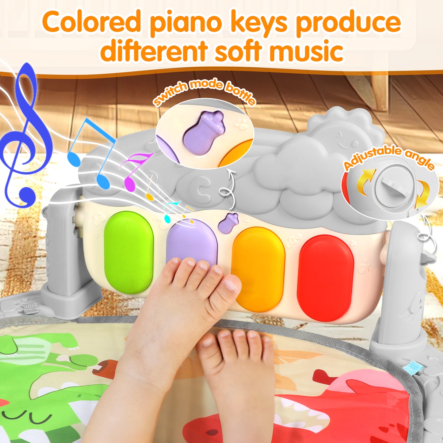 Baby Play Mat for 0-6+ Months, Baby Play Gym Tummy Time, Activity Mat Musical Foot Piano for Learning Sensory Toys, Christmas Birthday Newborn Gifts for Boys Girls