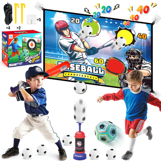 Huge Wave Soccer Game T-Ball Set for Kids, Indoor Outdoor Backyard Baseball Target Toy, with Sticky Goal, Christmas Birthday Gift for Boys Girls Aged 3-12