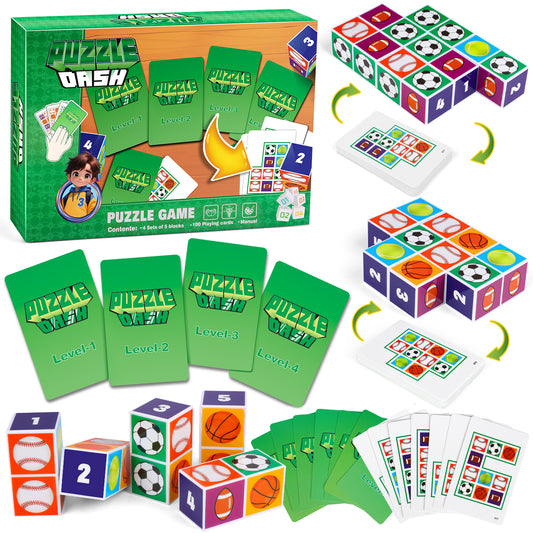 Family Board Game Children & Adults - 2 to 4 Players, Sports Block & Color Puzzle Games, 4 Difficulty Levels, Birthday Party Game Gift for Children & Adults Ages 4+