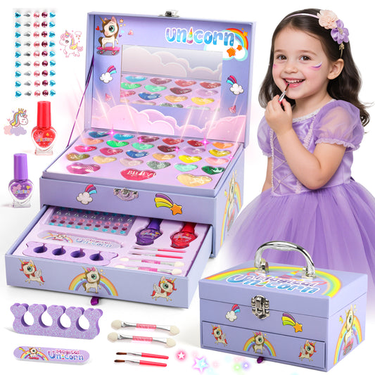 Kids Makeup Kit for Girls, 36 in 1 Unicorn Makeup Kit, Real Washable Pretend Play Birthday Gifts for Girls 3-6 Years Old